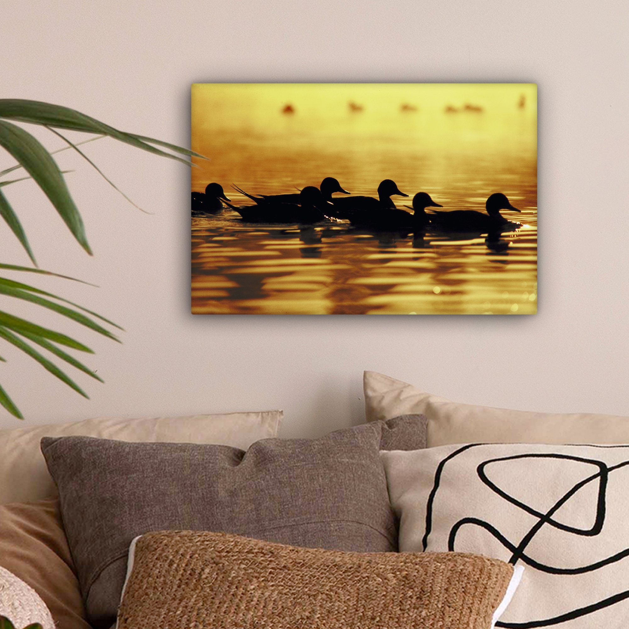 Aufhängefertig, - 30x20 cm - Ente Sonne, (1 Wasser Leinwandbilder, Wanddeko, Leinwandbild St), Wandbild OneMillionCanvasses®
