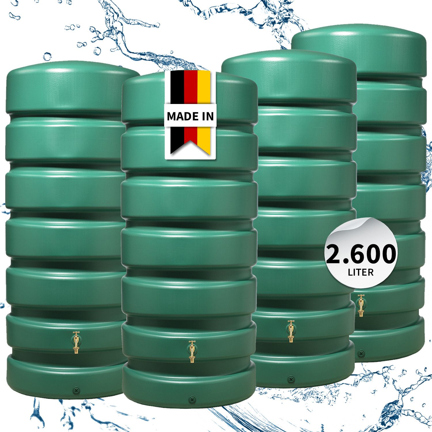 GARANTIA Regentonne CLASSICO Regentonnen-Set 2600 L, dunkelgrün, 2600 l