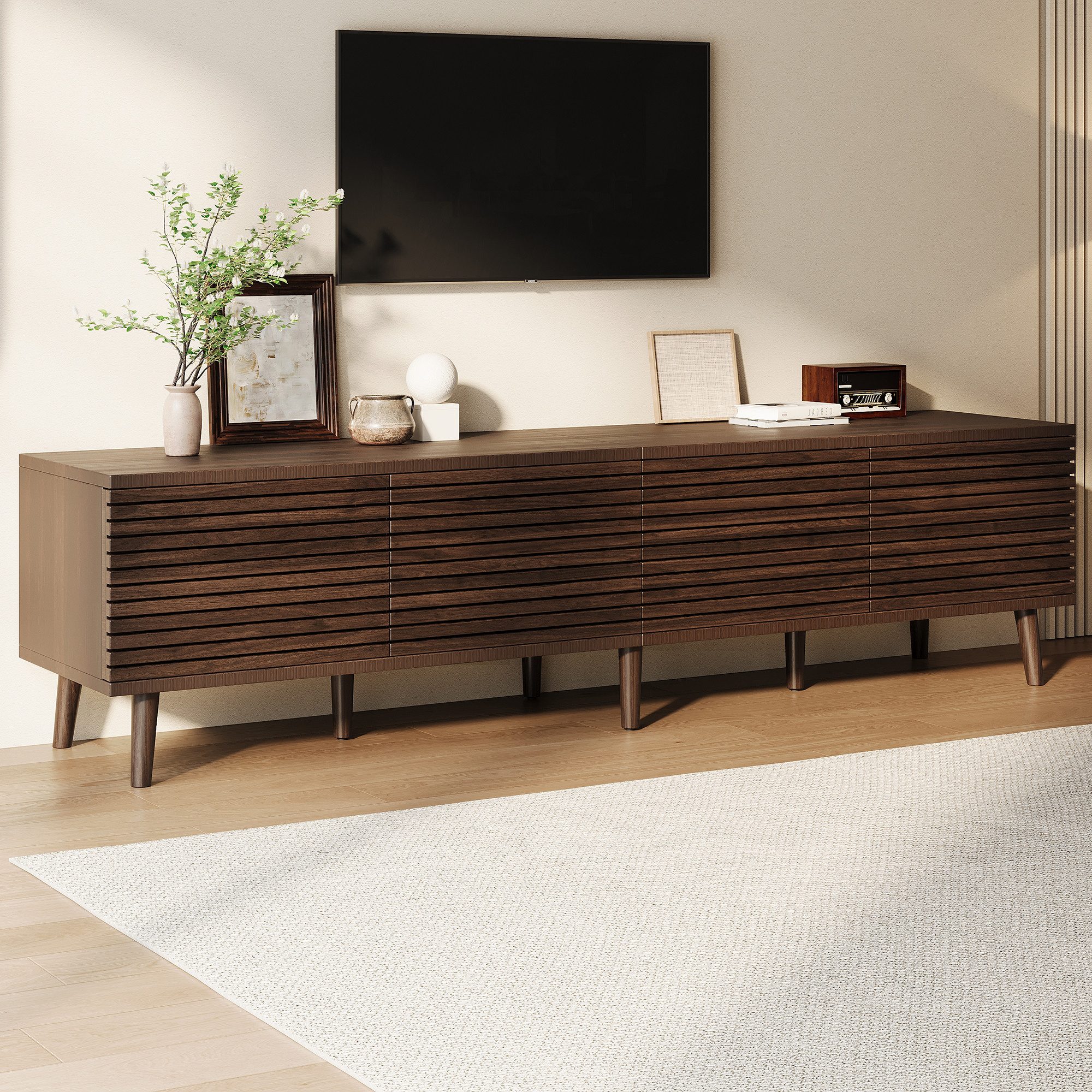 HAUSS SPOLE TV-Schrank für 75-Zoll-Fernseher,TV-Ständer Lowboard mit Kabeldurchführung,Walnut