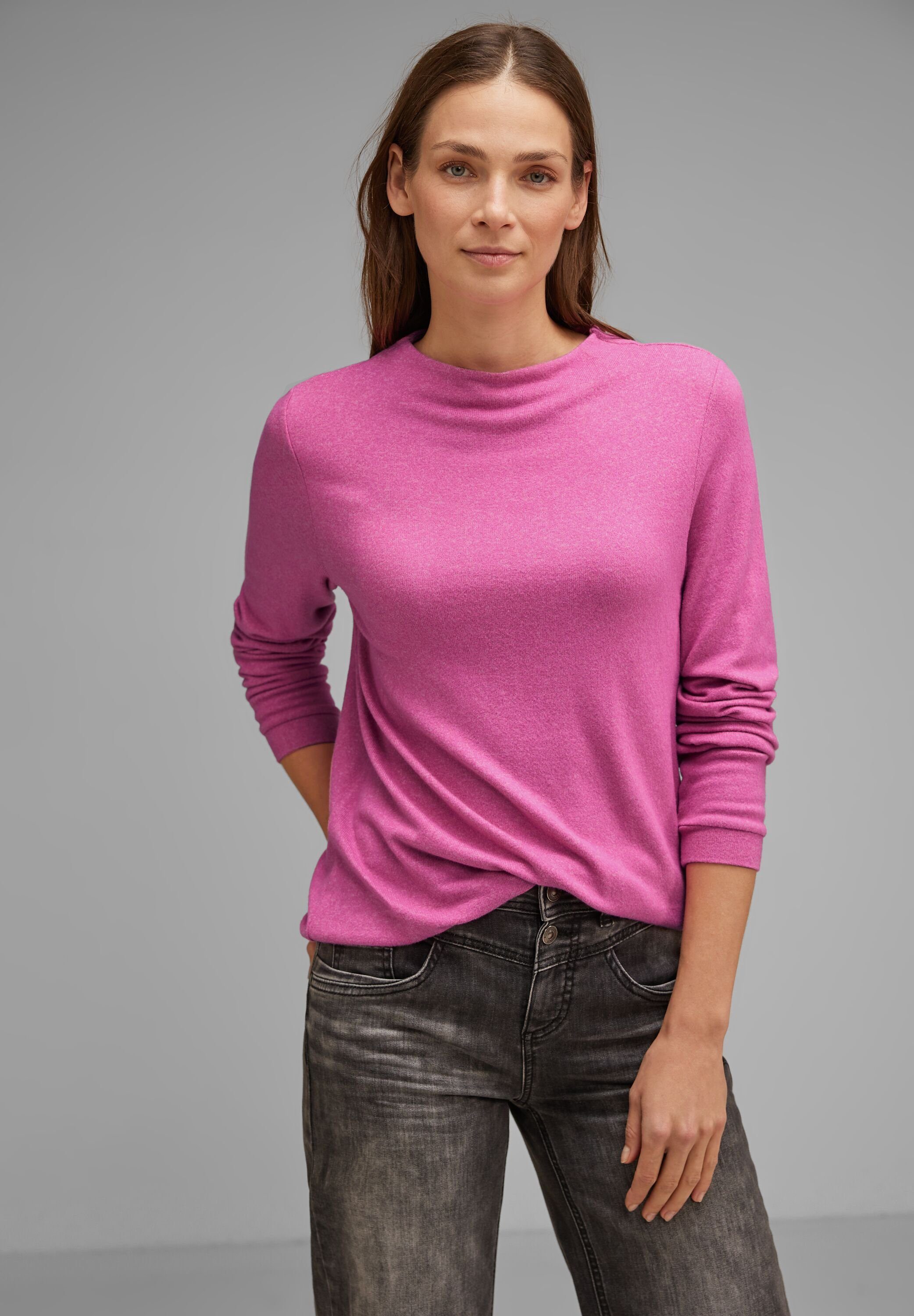 STREET ONE Langarmshirt in Melange Optik cozy pink melange | Shirts