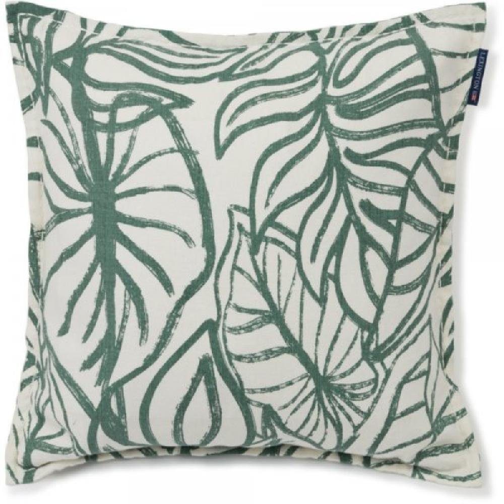 Kissenhülle LEXINGTON Kissenhülle Leaves Printed Linen Cotton White Green (50x50), Lexington