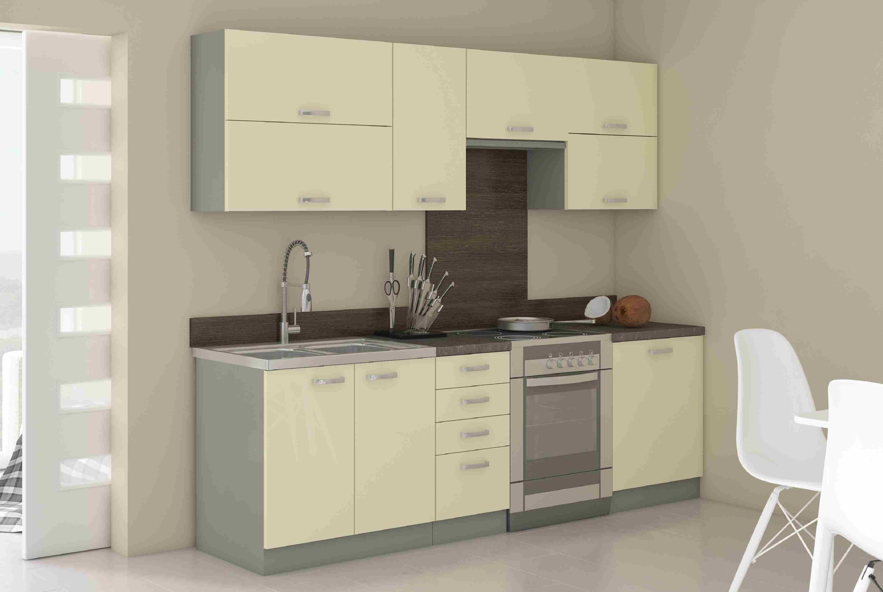 Furnix Küchenzeile Karlin 240 cm breit Einbau-Küche mit Hängeschränken Grau, 240x85,8x60 cm, 4 Hänge- und 4 Unterschränke, Design & Funktionalität