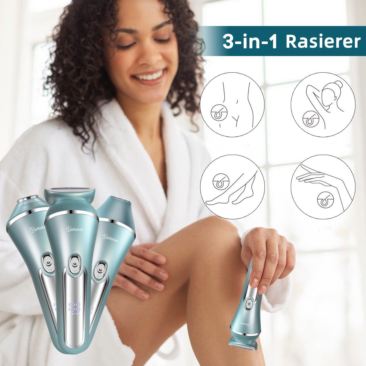 Scttomon Elektrokörperrasierer RSCX-9612, Aufsätze: 1, Epilierer, 3 in 1, Rasierer für Damen, Gesichtsepilierer – Bild 5 von 5