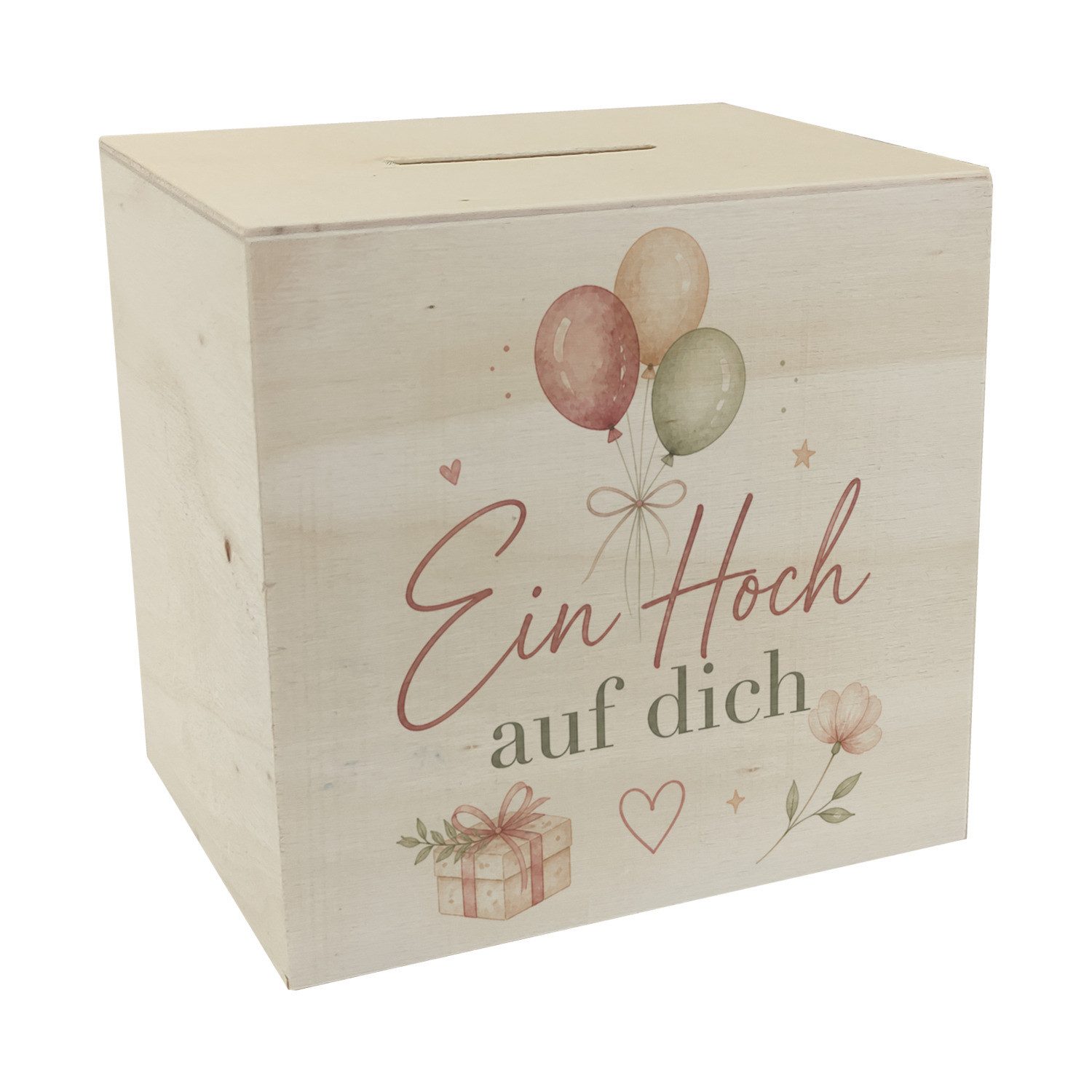 speecheese Spardose Spardose Holz Ein Hoch auf dich Sparschwein mit Ballonstrauss Spruch: