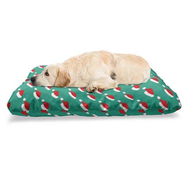 Abakuhaus Hundematratze beissfestes Kissen für Hunde und Katzen mit abnehmbaren Bezug, Grünes Weihnachten Repetitive Sankt-Hüte
