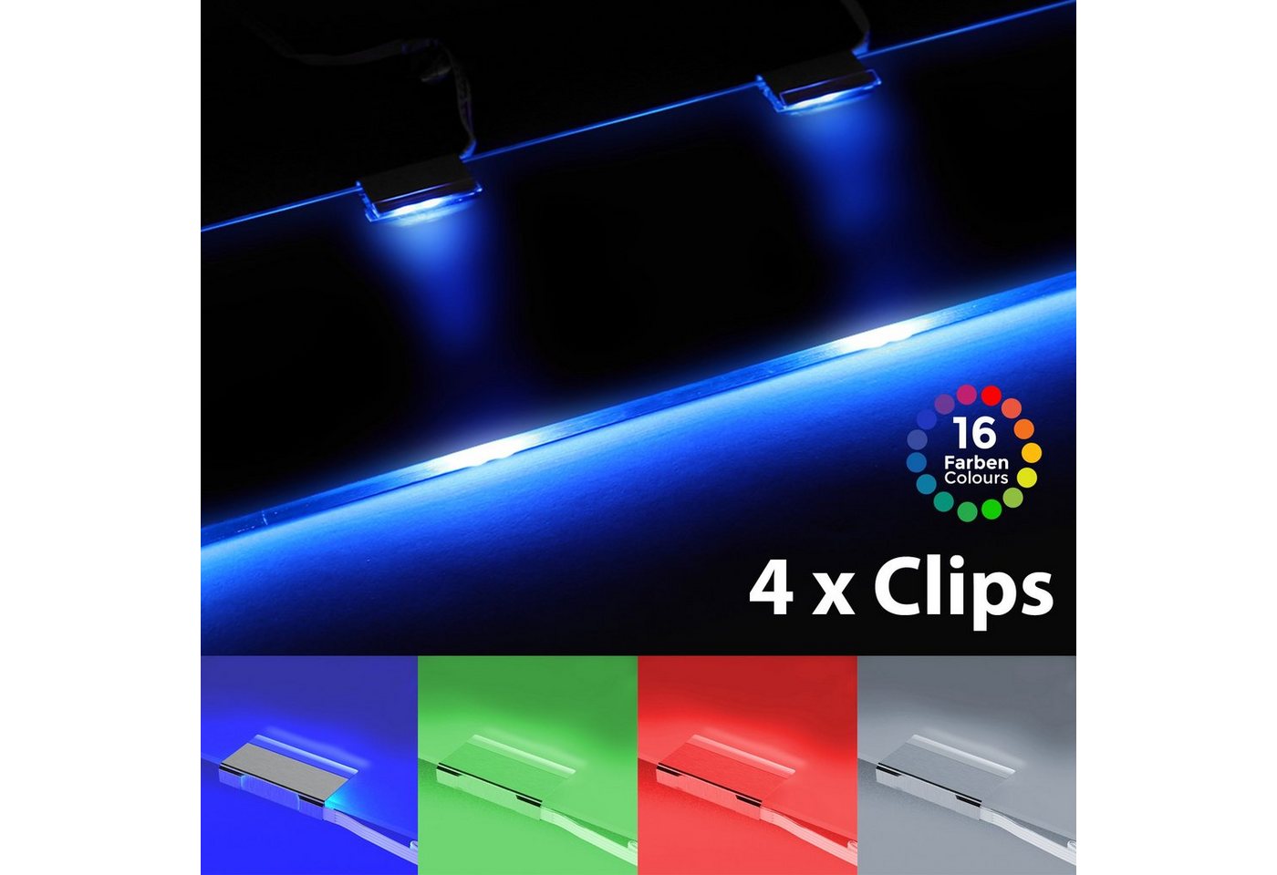 B.K.Licht LED Dekolicht, LED Clips RGB Glasboden-Beleuchtung Glaskantenlichter Leuchten Vitrine Schrank-HomeTrends