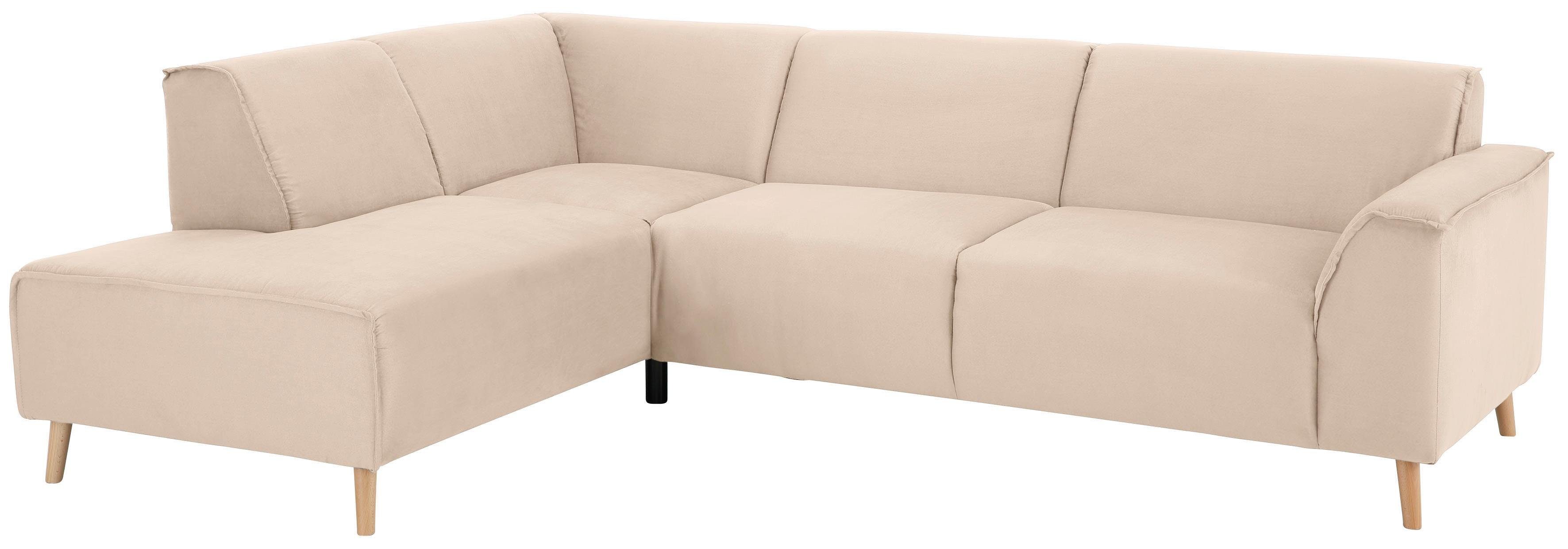 Home affaire Ecksofa Julia zeitlose und elegante Couch, hoher Sitzkomfort, L-Form, Federkern-Polsterung, Holzfüße, Keder