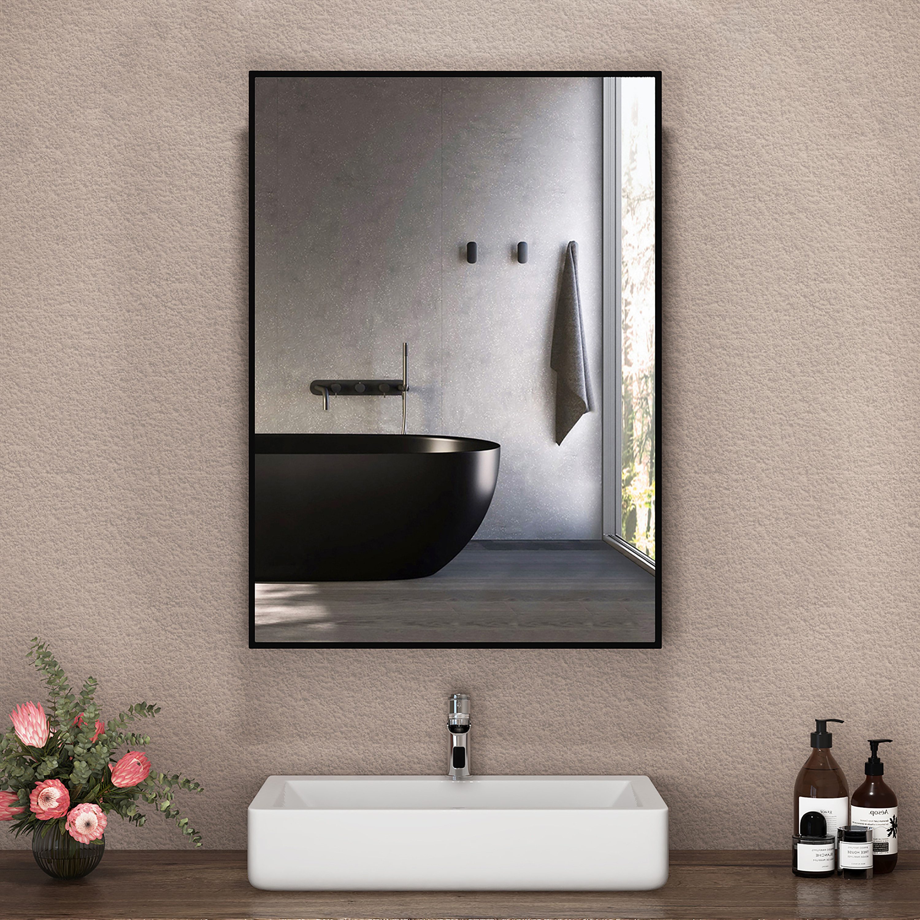 Hopibath Spiegel Flur Eckig Flurspiegel Wandspiegel Schwarz (Hängespiegel, günstig online kaufen