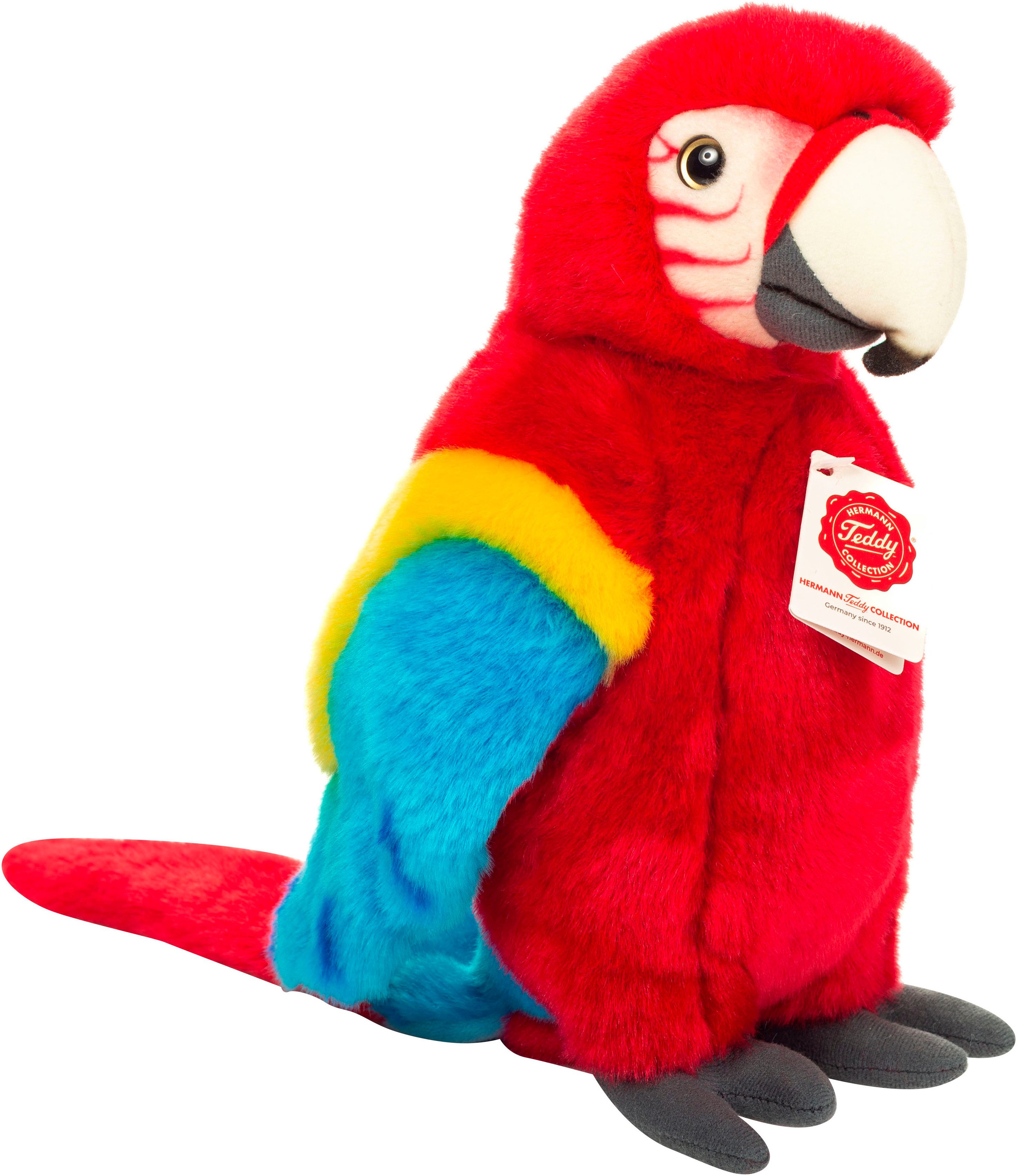 Teddy Hermann® Kuscheltier Papagei Scharlachara, 27 cm, rot, zum Teil aus recyceltem Material