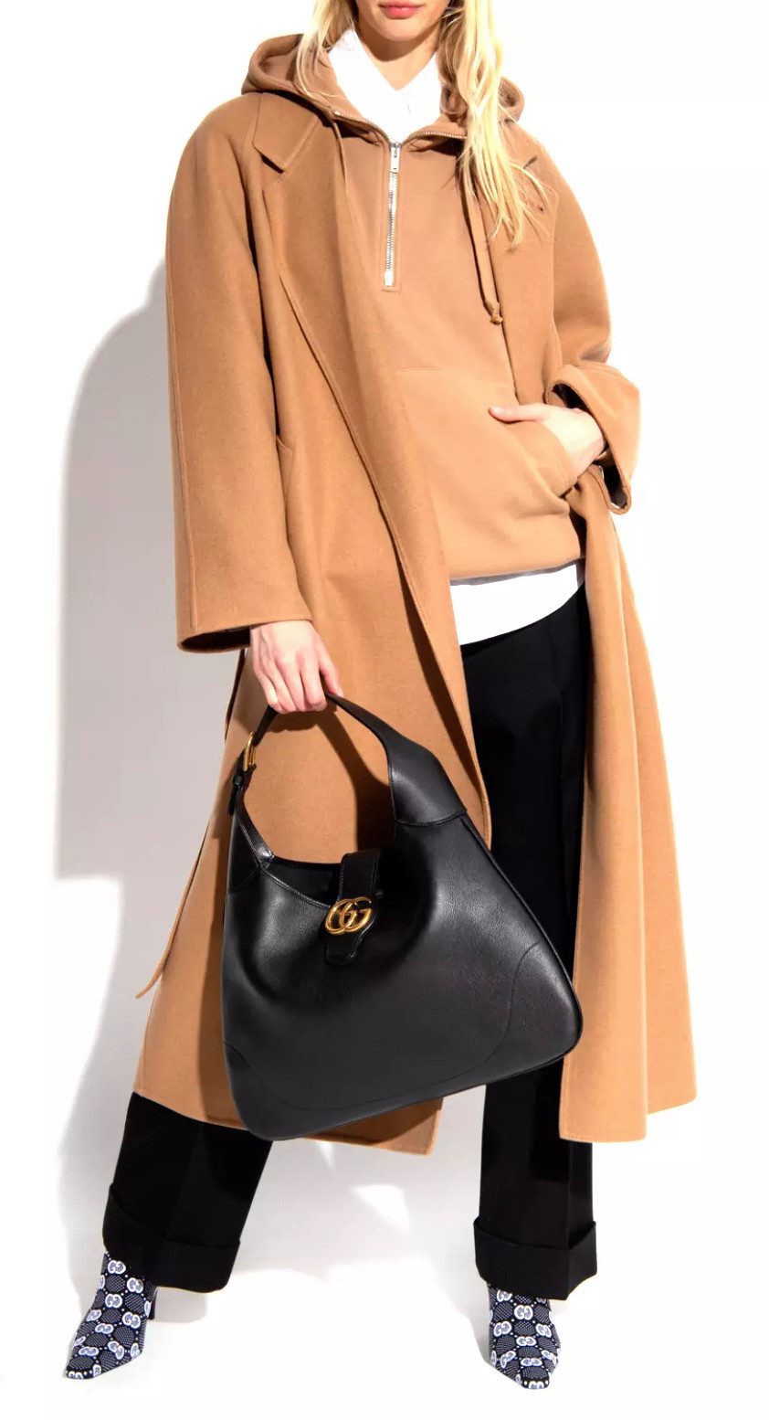 GUCCI Langmantel Kaschmir Parka Jacke mit Bindegürtel Kerbrevers, zwei Eingrifftaschen, lange Ärmel, Rückenschlitz