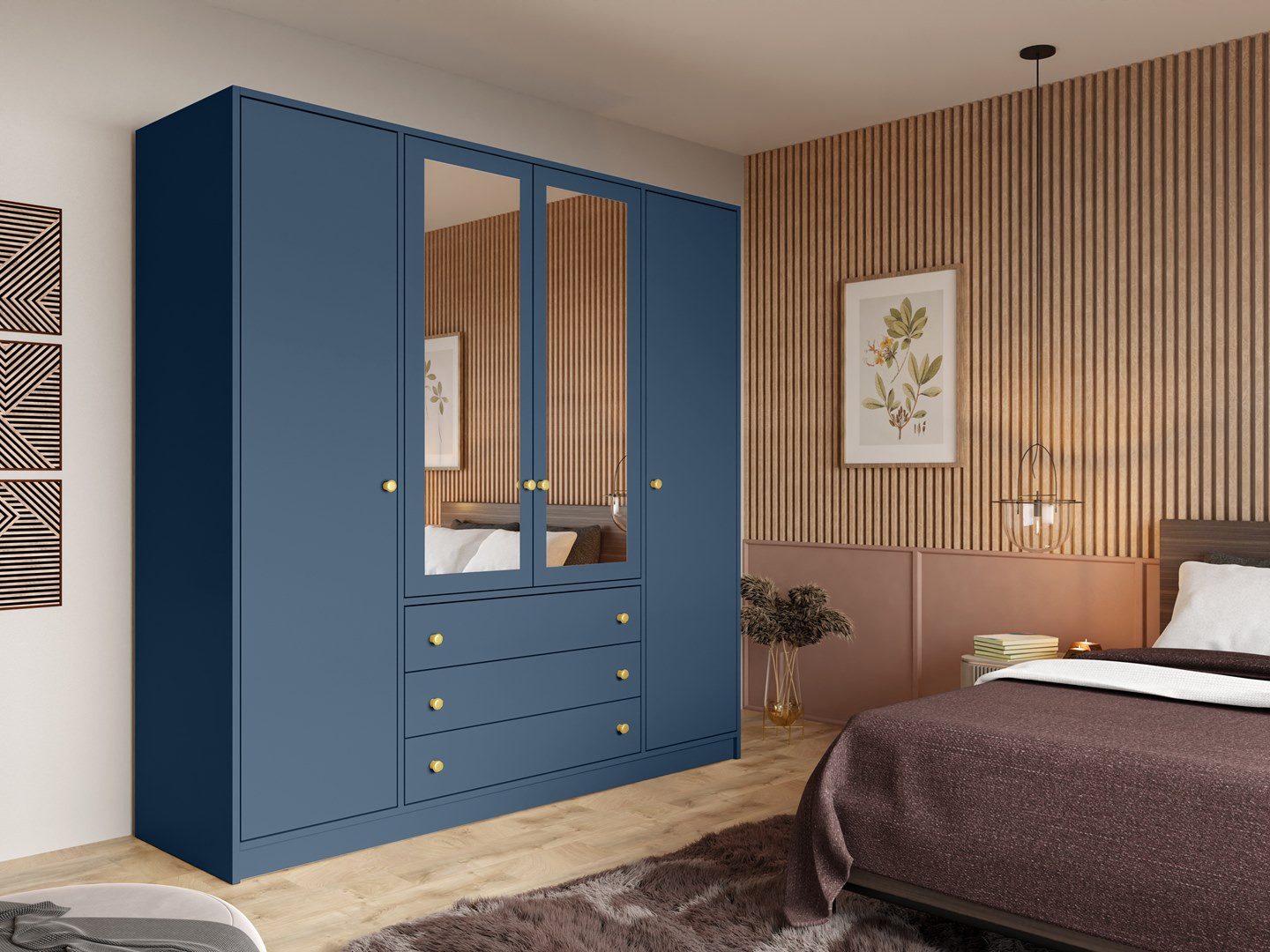 Beautysofa Kleiderschrank mit Spiegel und 3 Schubladen (Zur Auswahl: zweitürig, dreitürig oder viertürig, verschiedene Farben) Höhe 200 cm