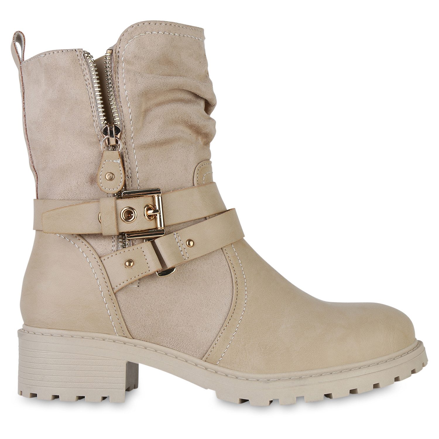 VAN HILL 841452 Bikerboots Damen Biker Boots Scarlett Stiefeletten mit Schnallen & Zipper – Bild 2 von 4