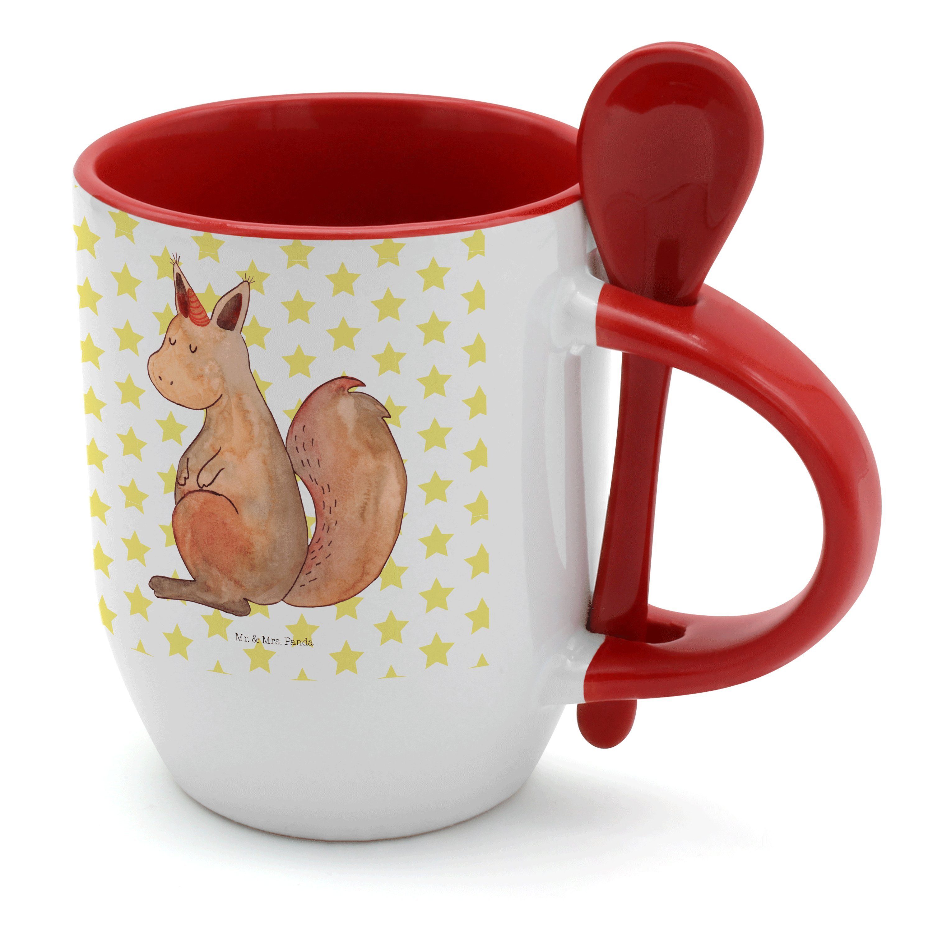 Mr. & Mrs. Panda Tasse Glaube - Weiß Eichhorn, - Einhörnchen Tasse Keramik Sp, mit Geschenk, Einhorn