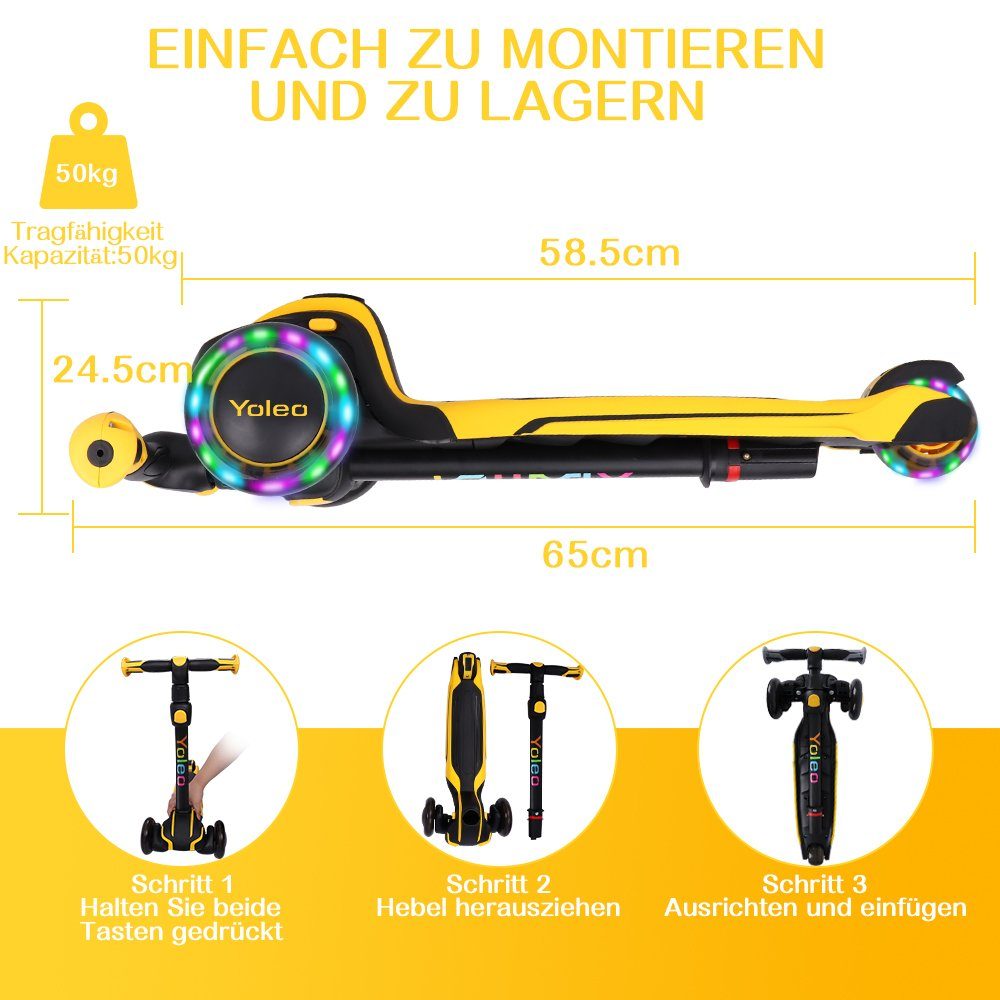 Dripex Scooter Faltbarer Kinderoller Kinderscooter Dreiradscooter ab 3 Jahre – Bild 4 von 5