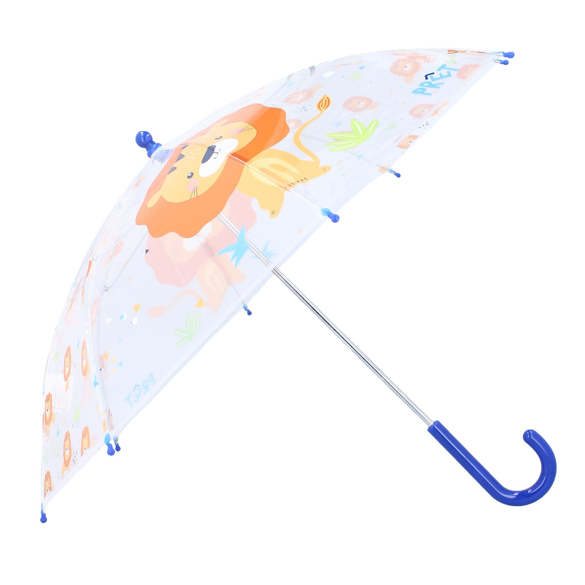 Vadobag Regenschirm-Wanderstock Prêt Kinder-Regenschirm ⌀ 71 cm Lion-Design, transparent & handlich