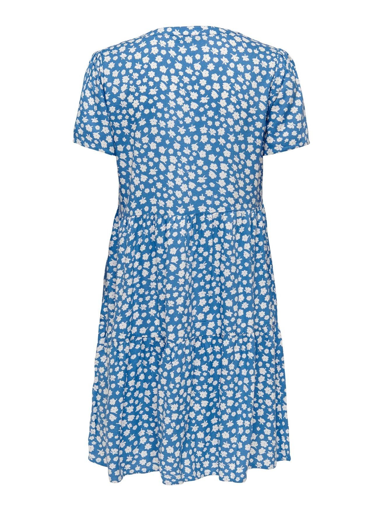 ONLY Shirtkleid Kurzes Blusen V-Ausschnitt 4928 ONLZALLY (knielang) Kleid in Blau