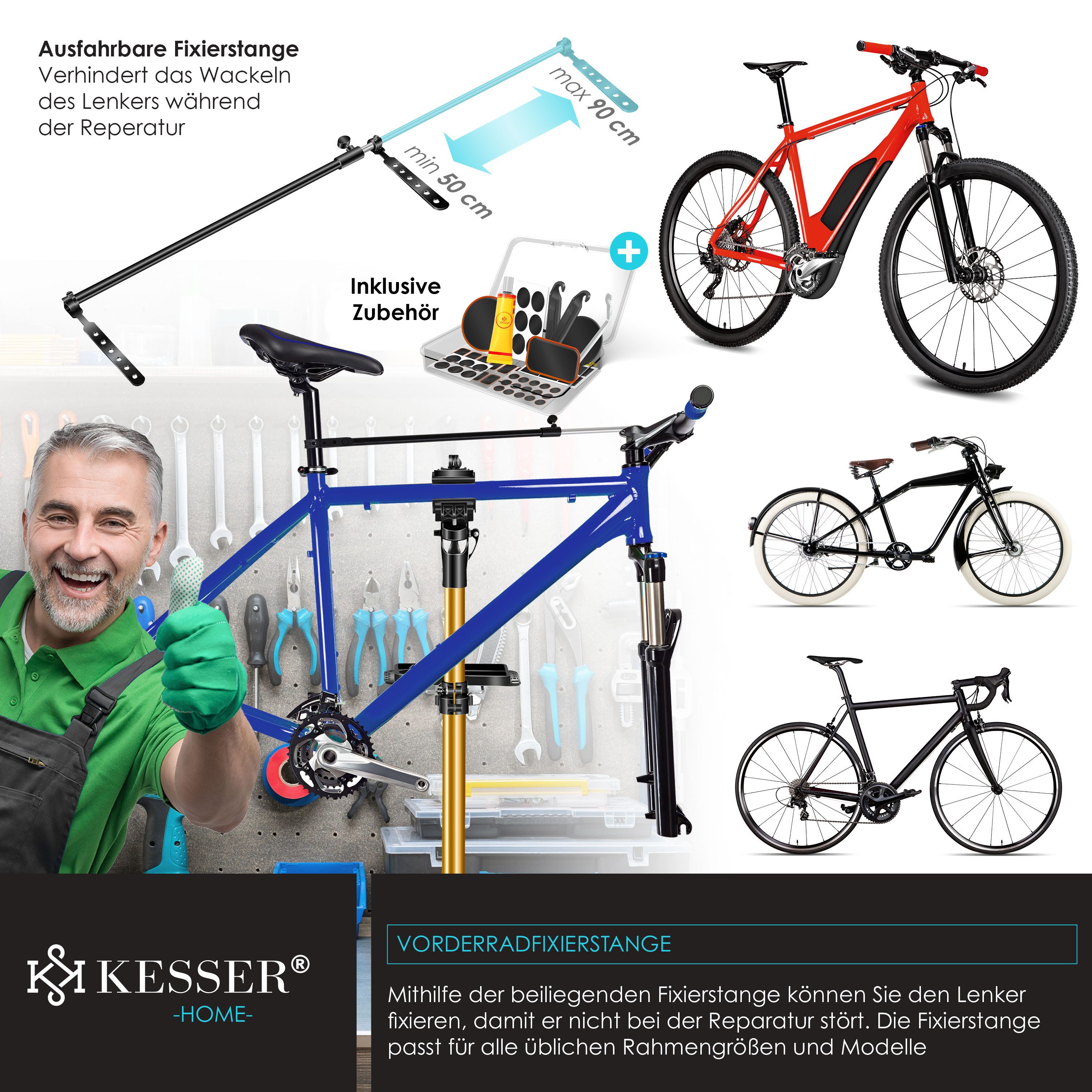 KESSER Fahrrad-Montageständer, Fahrradmontageständer Profi Reparaturständer Aluminium – Bild 4 von 5