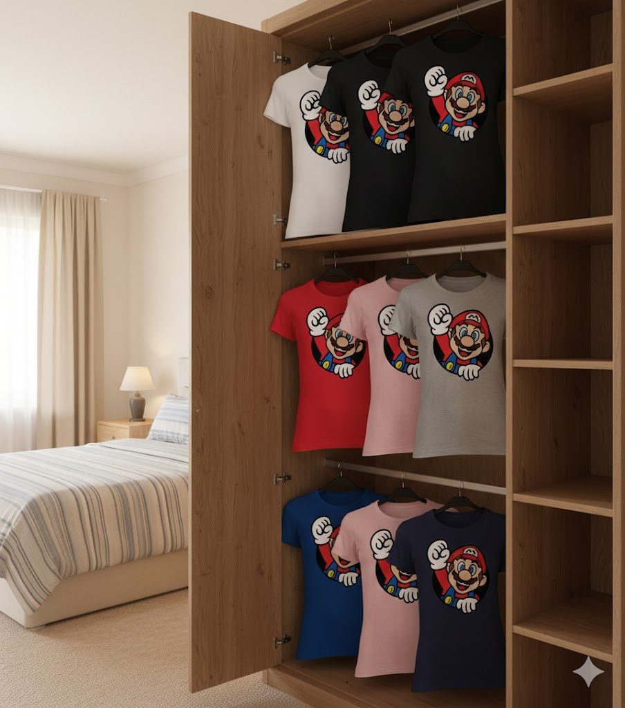 Blondie & Brownie T-Shirt Damen Super Mario Faust Nerd Konsole Gaming Spiel Retro Damen Super Mario Faust T-Shirt Retro Gaming mit Frontdruck Nerd