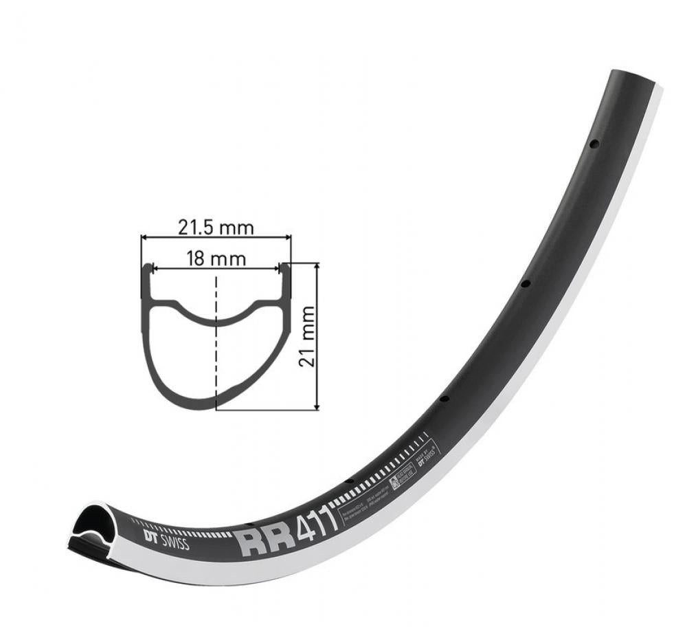 Laufrad DT Swiss Felge RR 411 Asymmetric 28"/700C 28 Loch Schwarz - leichte, s