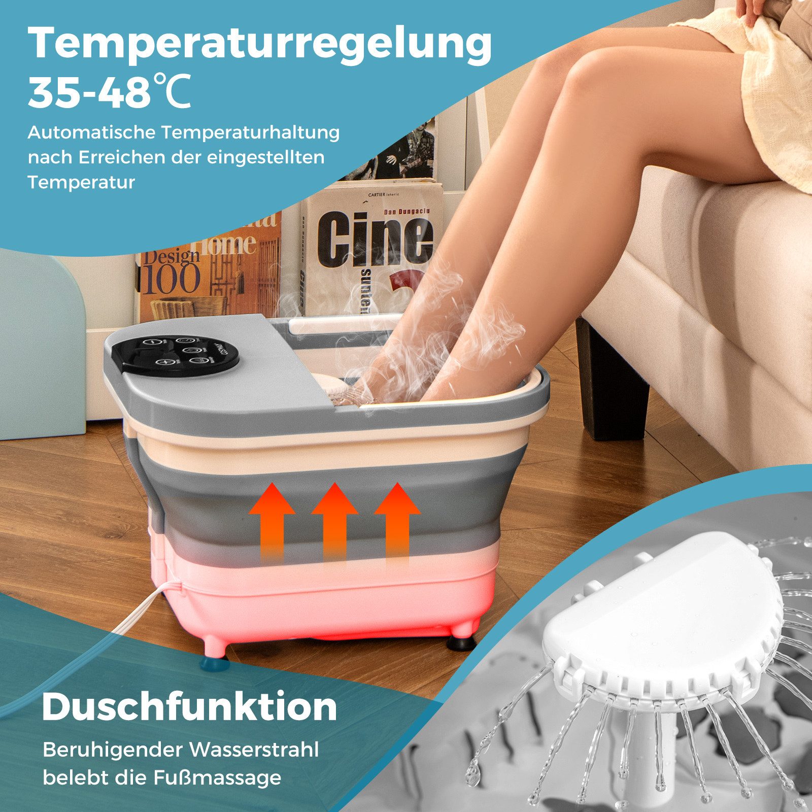 KOMFOTTEU Fußbad, Fußmassagegerät klappbar, mit Massage