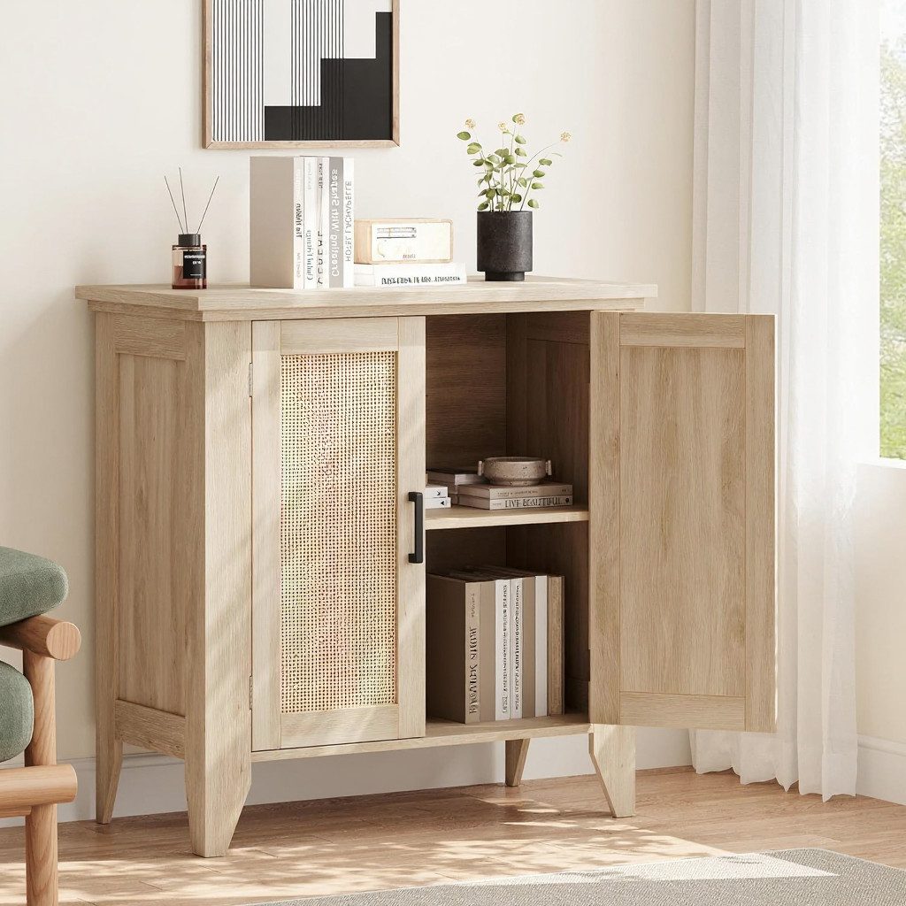 GarveeMore Sideboard rattan mit 2 Türen und verstellbaren Regalen,76x40x80c günstig online kaufen