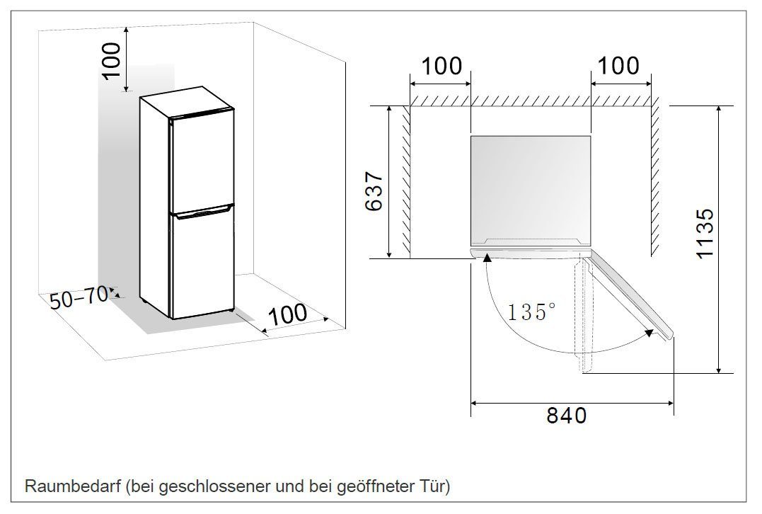 Hanseatic Kühl-/Gefrierkombination HKGK14349CW, 143 cm hoch, 49,5 cm breit, Obst & Gemüse-Fach