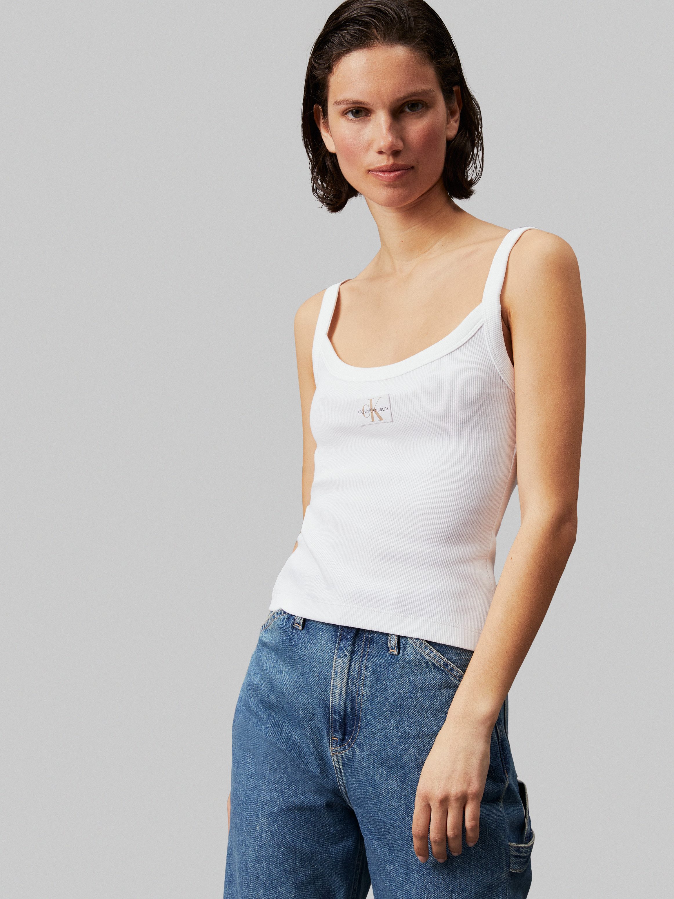 Calvin Klein Jeans Spaghettitop WOVEN LABEL RIB TANK mit Logopatch