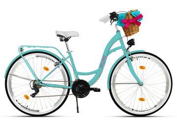 MILORD BIKES Cityrad Milord Komfort Korb City Fahrrad Jugendrad, 24 Zoll, Blau, 21-Gang, 21 Gang, Kettenschaltung