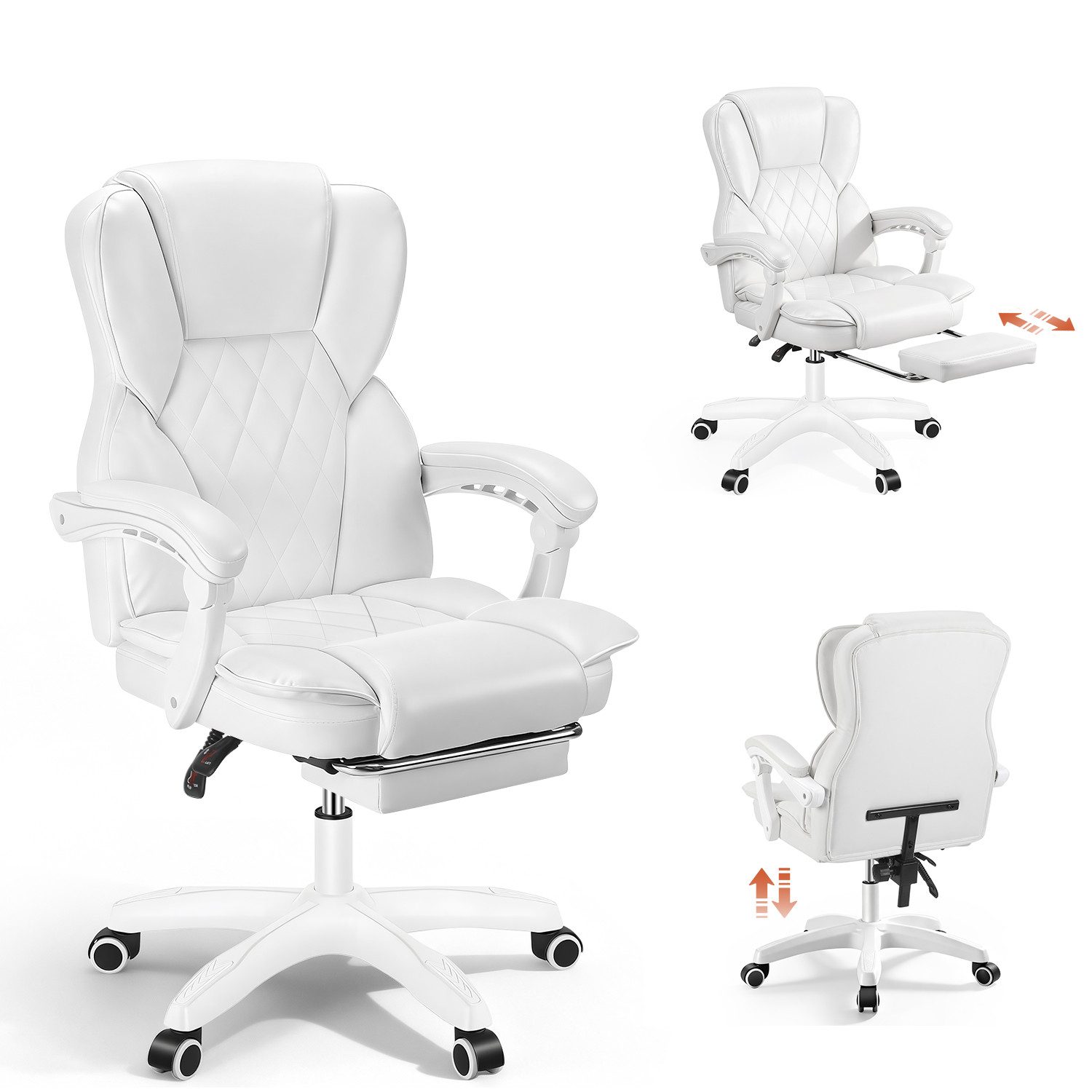 oyajia Bürostuhl Ergonomisch,mit Fußstütze, 135° neigbar (Drehstuhl aus PU leder, Belastbarkeit bis 150 kg), Schreibstuhl Höhenverstellbar, für Wohnzimmer, Büro