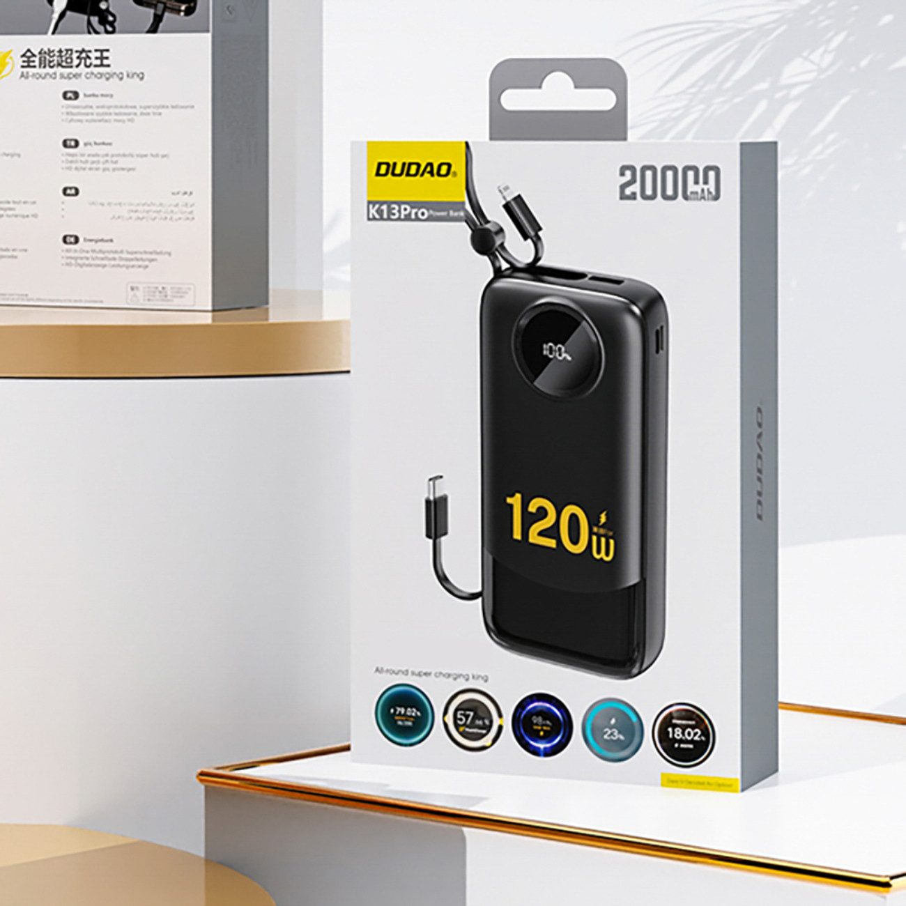 Dudao K13-Black Powerbank 10000 mAh (5, 9, 12 V), Kompakte Powerbank mit LED-Anzeige und 4 Ladeoptionen