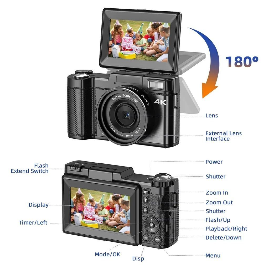 Fine Life Pro Kamera (16 inkl. WLAN Sony-Sensoren, (Wi-Fi), Kamera, V10 Gesichtern) Erkennung opt. Inklusive V10 MP, Systemkamera 16x von Vlog Vlog Tragetasche, Zoom