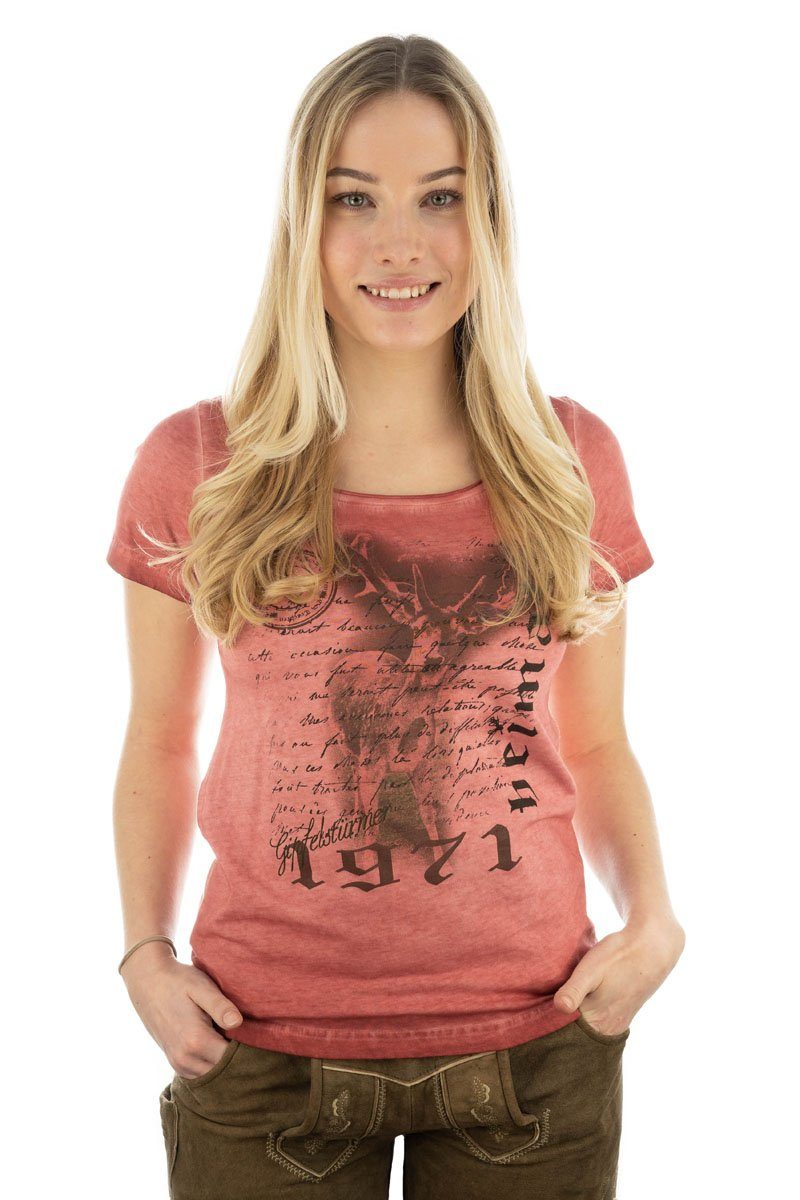 OS Trachten Trachtenshirt Skylup Damen Trachtenshirt mit Rundhalsausschnitt