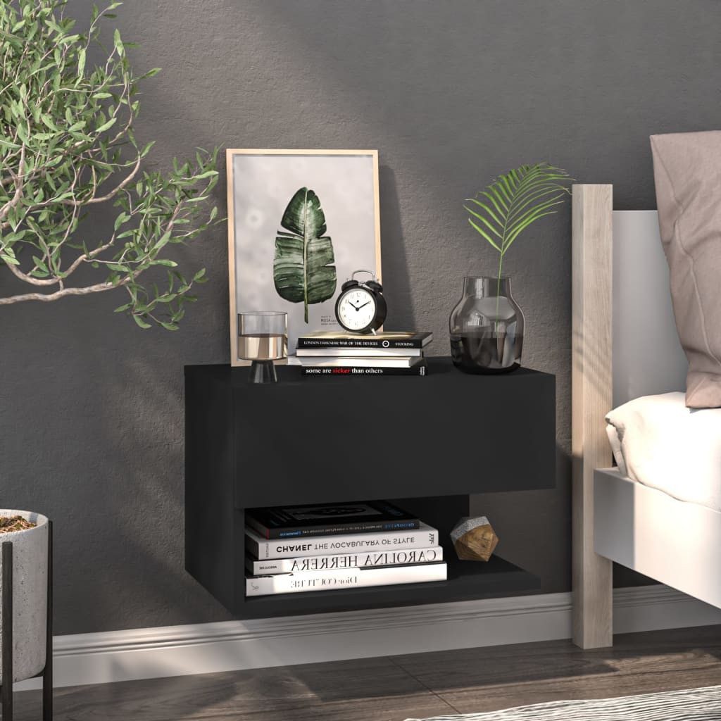 furnicato Nachttisch Wand-46 x 29,5 x 30 cm Schwarz (1-St), Stabile Schwebende Ablage mit viel Stauraum für dein Schlafzimmer