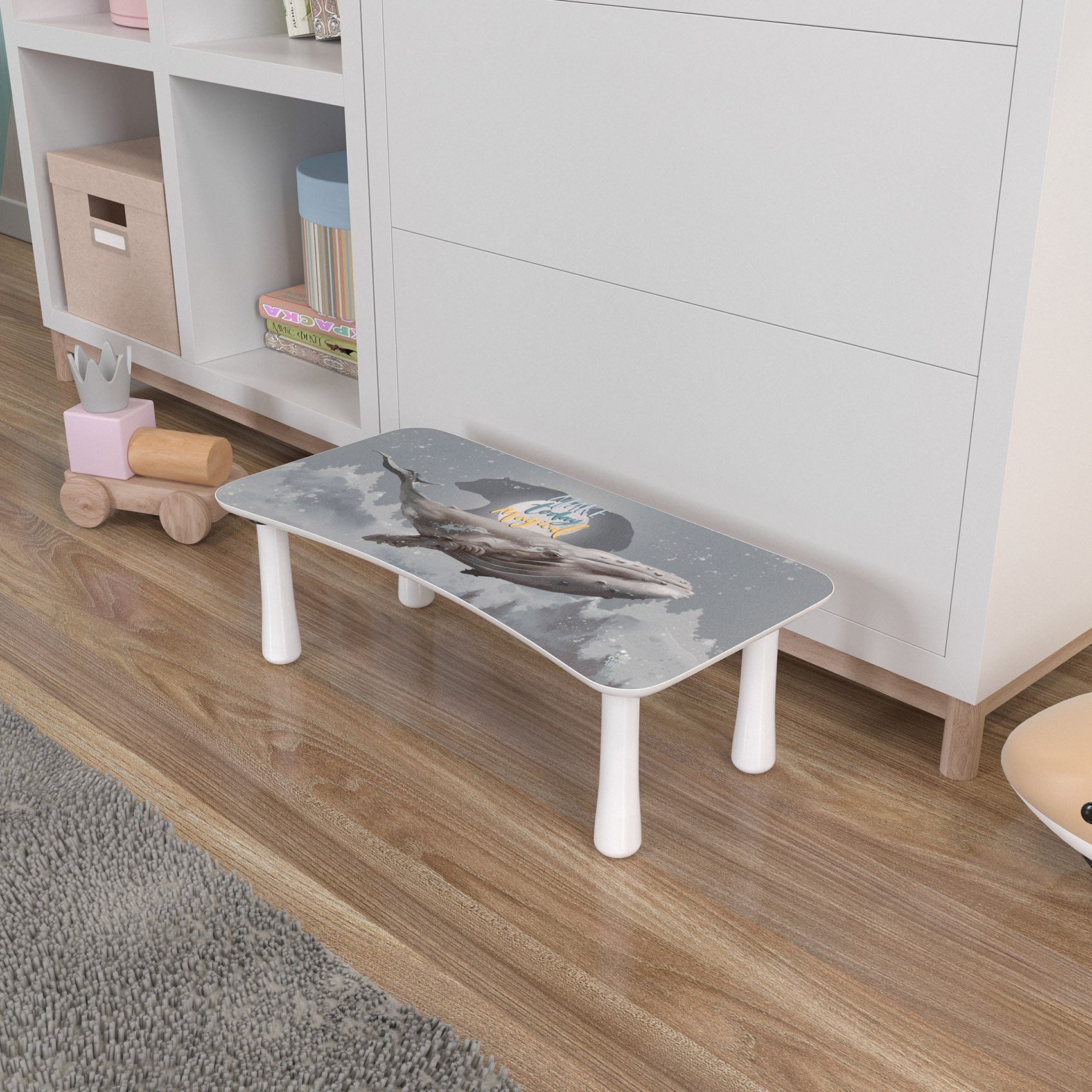 ANRO Tritthocker PopCorn Kindermöbel aus Holz mit Motiv (5 St), Spannendes Kindermotiv Polar Grau