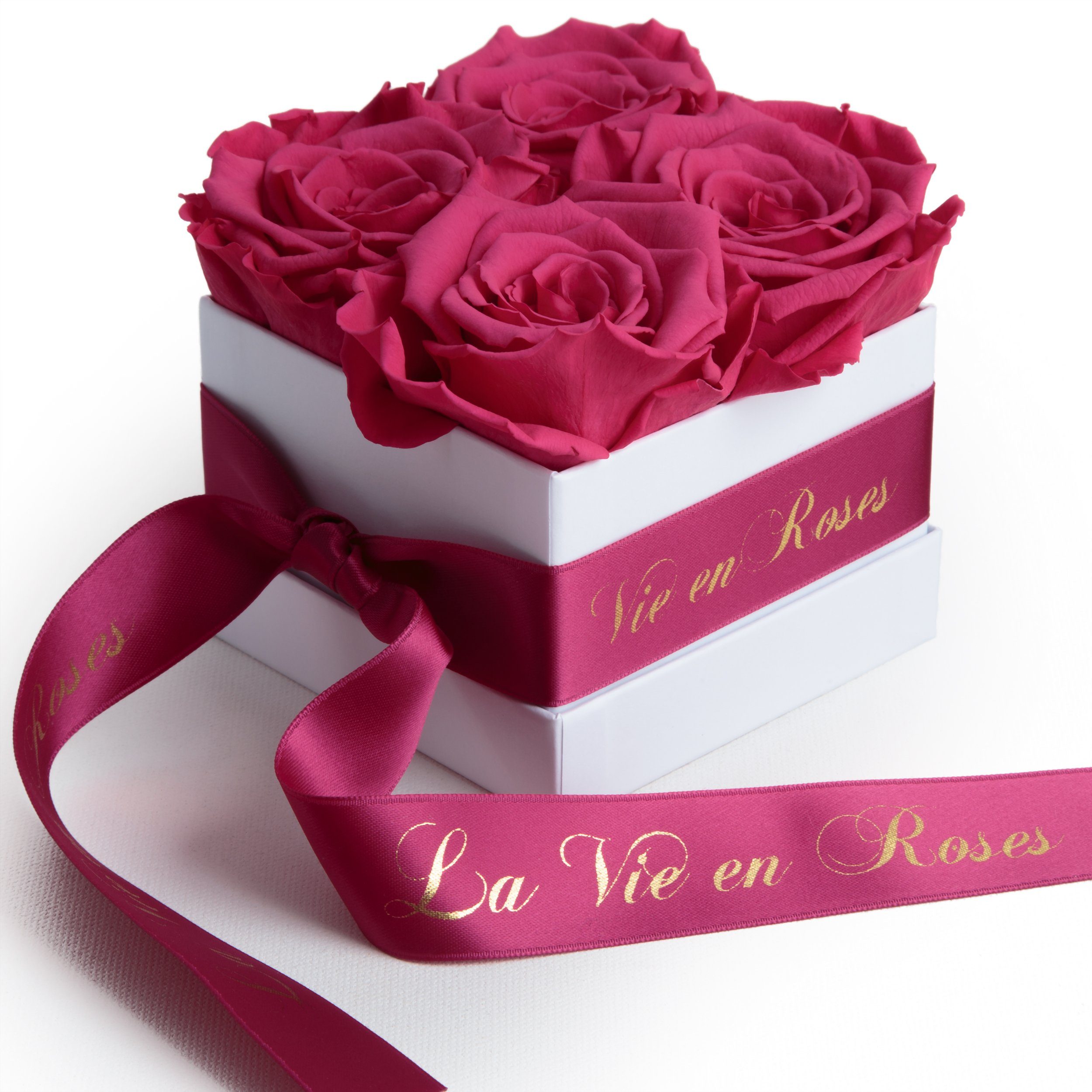 Kunstblume Rosenbox weiß Infinity Rosen Frauen Valentinstag Deko für 8.5 pink Geschenk Damen Heidelberg, Rose, zum SCHULZ cm, ROSEMARIE Poesie für Höhe