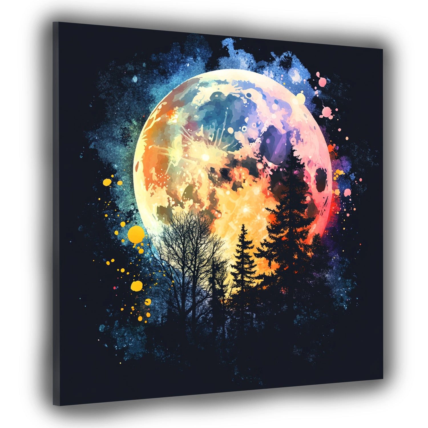 Artedinoi Leinwandbild Mond Wald Nacht Himmel Leinwandbild Wandbild Kunstdruck XL Wanddeko, Mond über nächtlichem Wald
