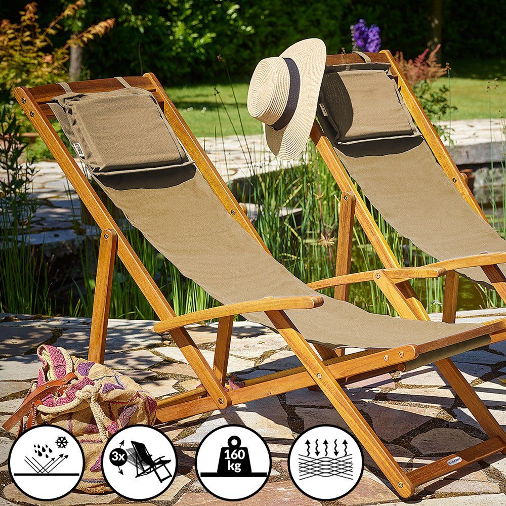 Casaria Gartenliege Beige, 160kg Belastbarkeit, Armlehnen, günstig online kaufen