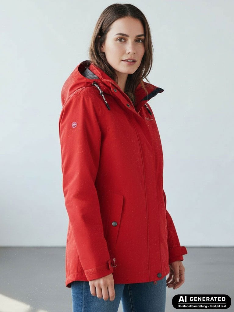 Dry Fashion Funktionsjacke Norderney Damen Übergangsjacke Wasserdicht - Outdoor-Jacke Winddicht Atmungsaktiv, Verschweißte Nähte, Kapuze abnehmbar, 2-Wege-Verschluss