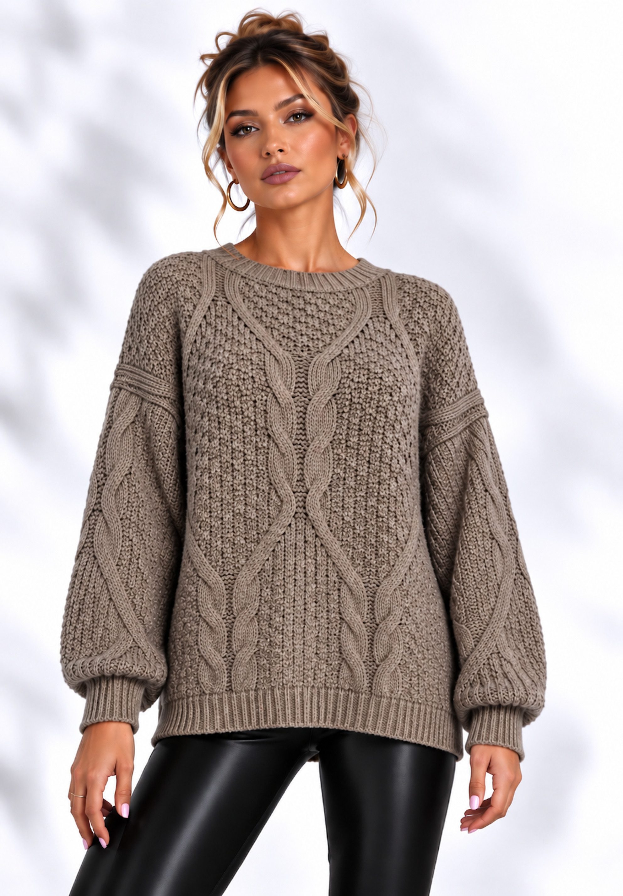 Worldclassca Longpullover WORLDCLASSCA Oversize Strickpulllover Lang Zopf Muster Dick Winter Neue Kollektion - Stilvolle und gemütliche Strickmode für Damen