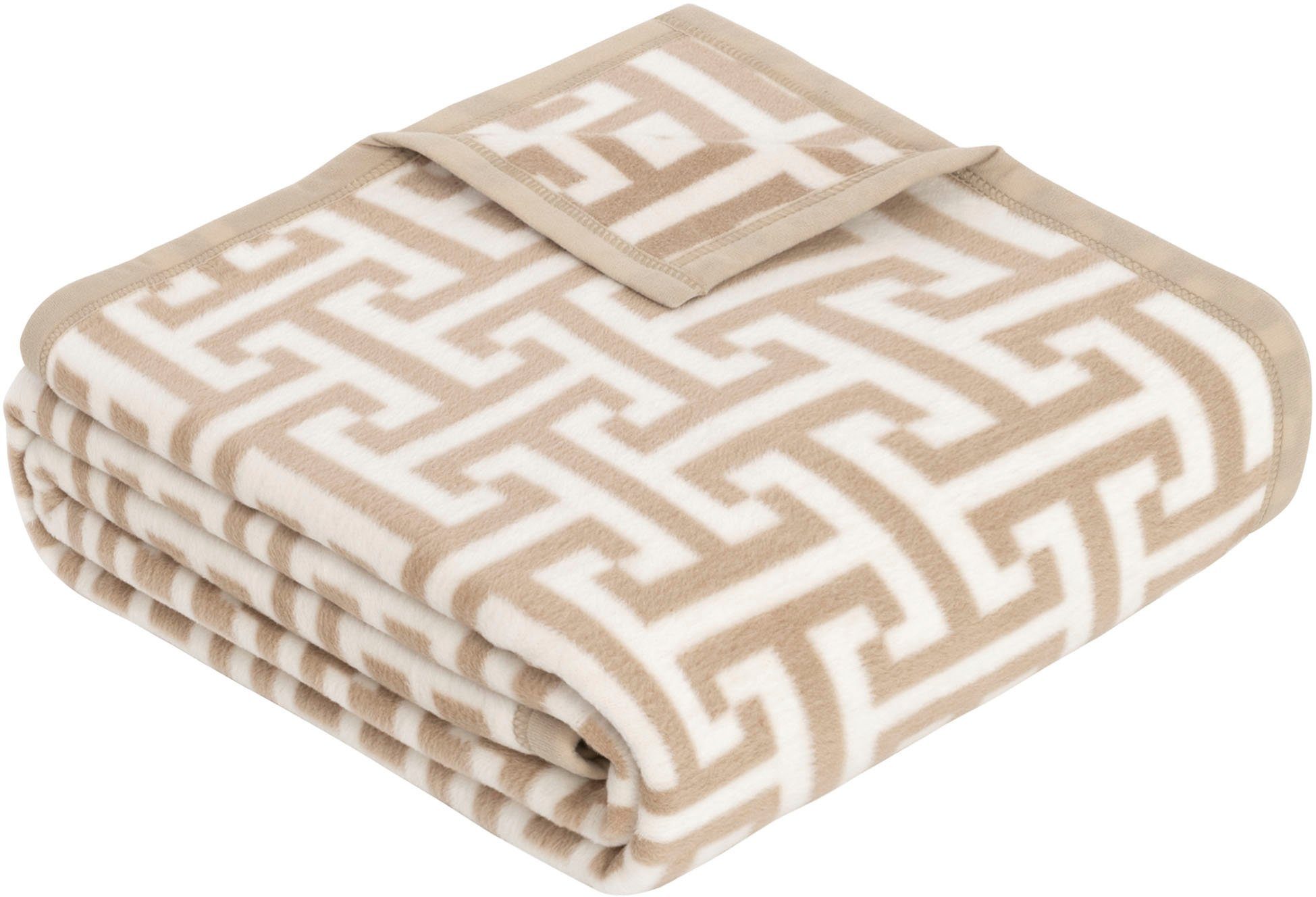 Wohndecke Jacquard Decke Cambridge, IBENA, mit schlichtem  Labyrinth-Monogramm | Wohndecken
