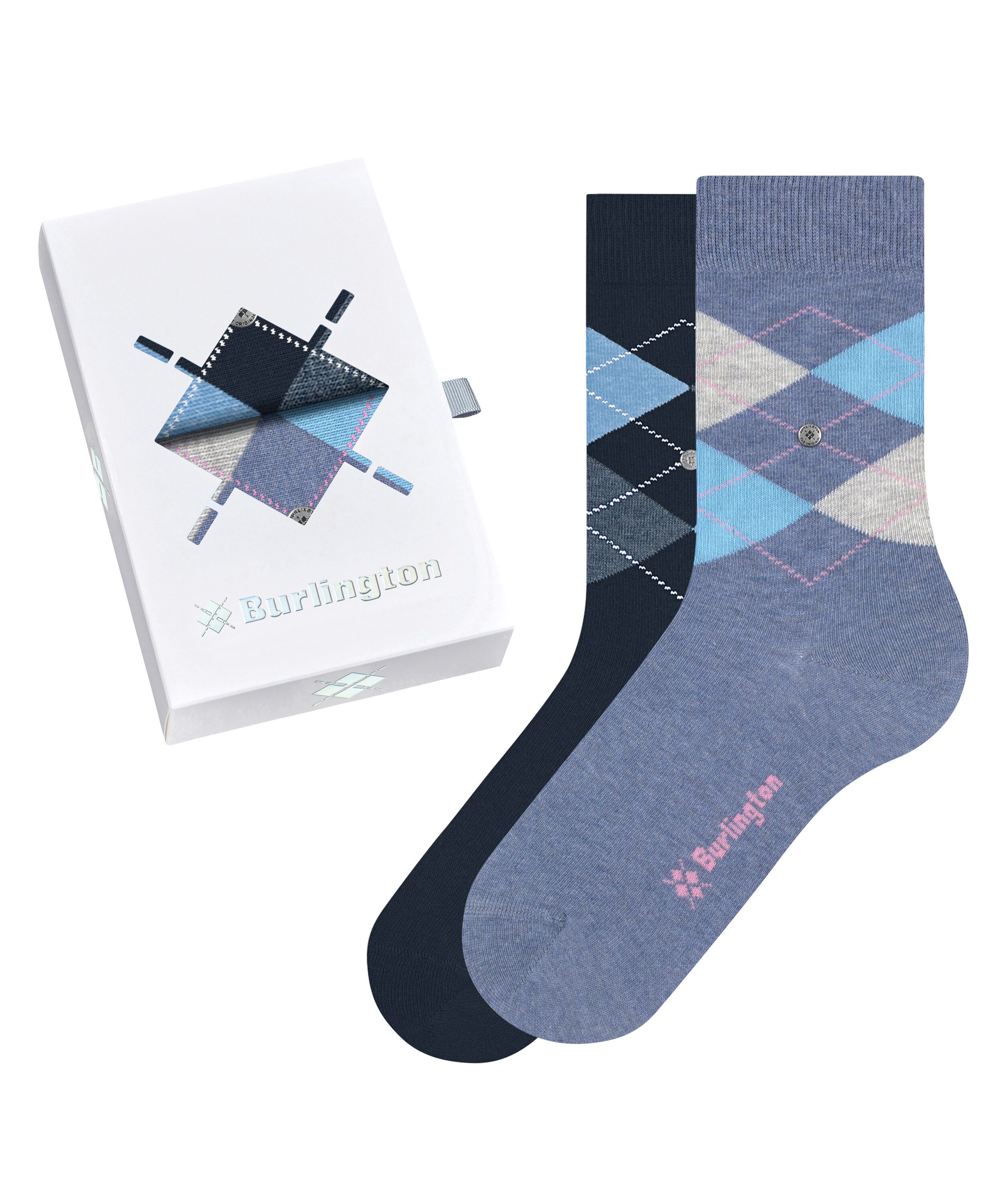 Burlington Socken Basic Gift Box (2 Paar) Gift-Box, Argyle-Design, Burlington-Clip, Einheitsgröße 36-41