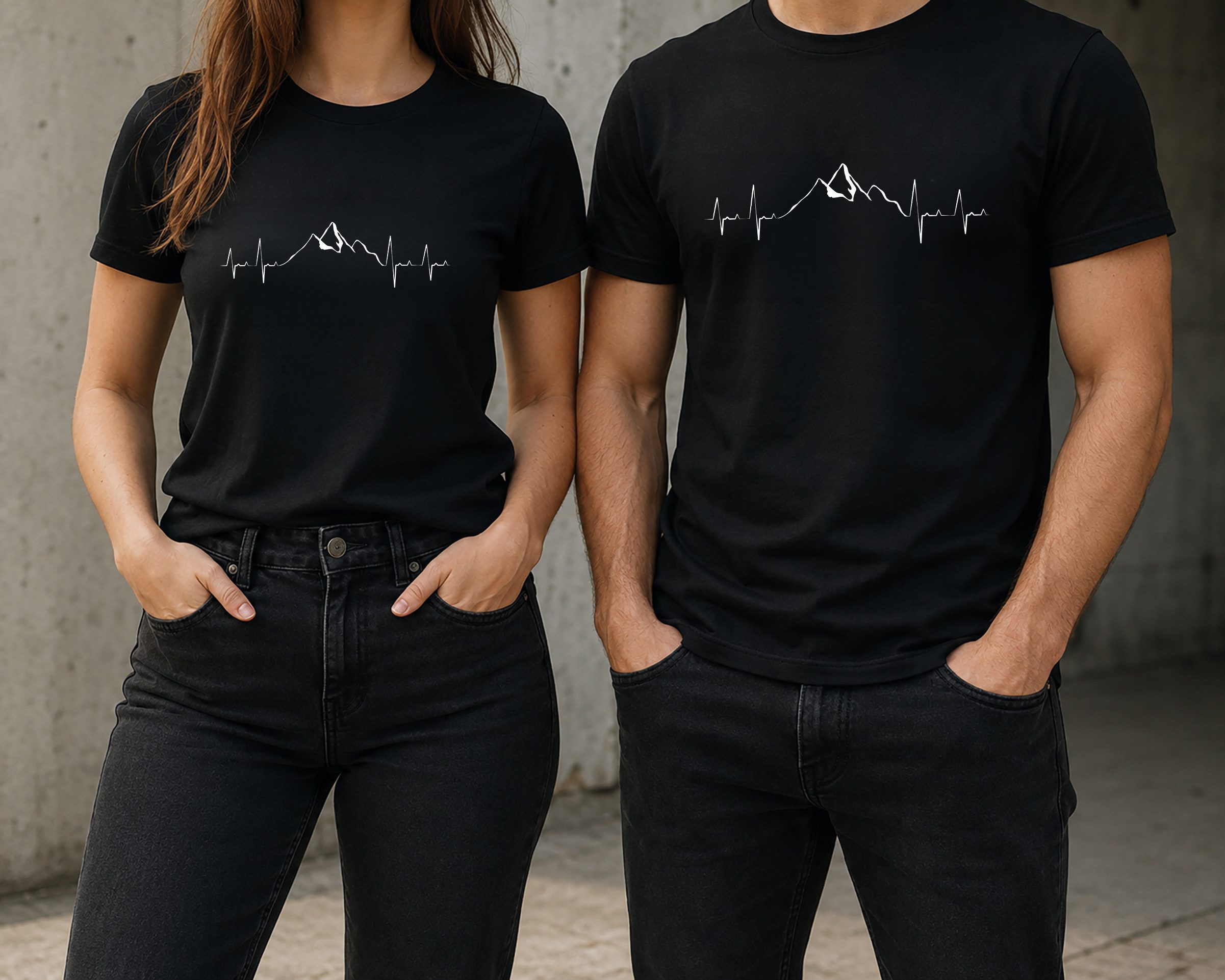 MyDesign24 T-Shirt Berg Herschlaglinie print Shirt EKG-Linie Berg T-Shirt schwarz kurzarm Regular Fit i565