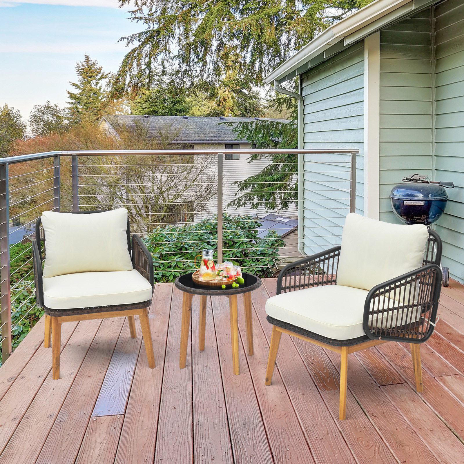 KOMFOTTEU Balkonset, (Set, 3-tlg), Polyrattan Bistrotisch günstig online kaufen