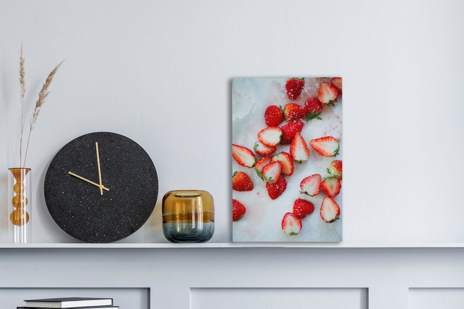 OneMillionCanvasses® Leinwandbild Erdbeere Gemälde, Marmor, - inkl. St), - Obst fertig (1 bespannt Zackenaufhänger, Leinwandbild 20x30 cm