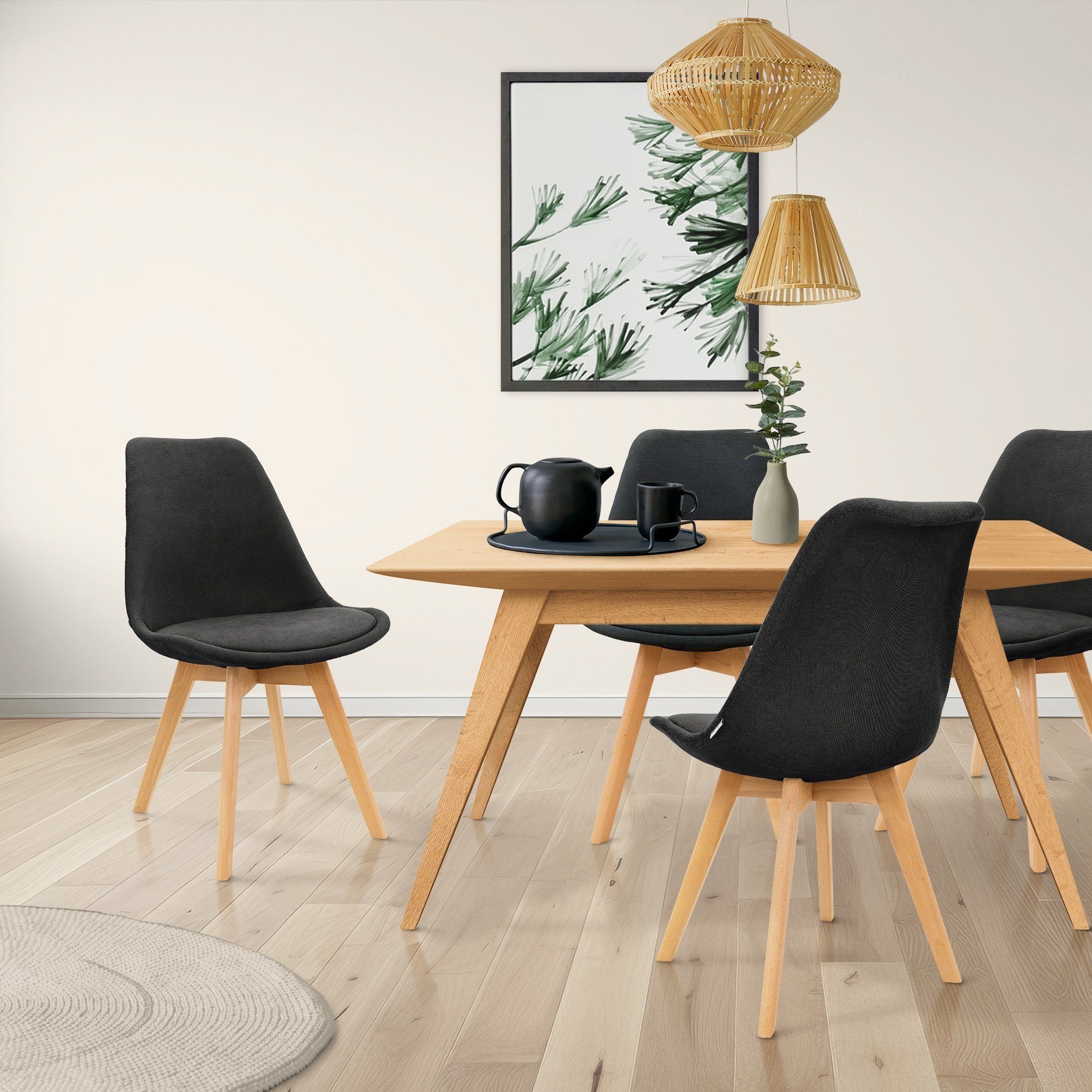 ML-DESIGN Stuhl Esszimmerstühle Polsterstuhl Küchenstuhl Wohnzimmerstühle Schwarz Set Retro Leinen Rückenlehne mit (8er Buchenholz-Beinen 8er Set)