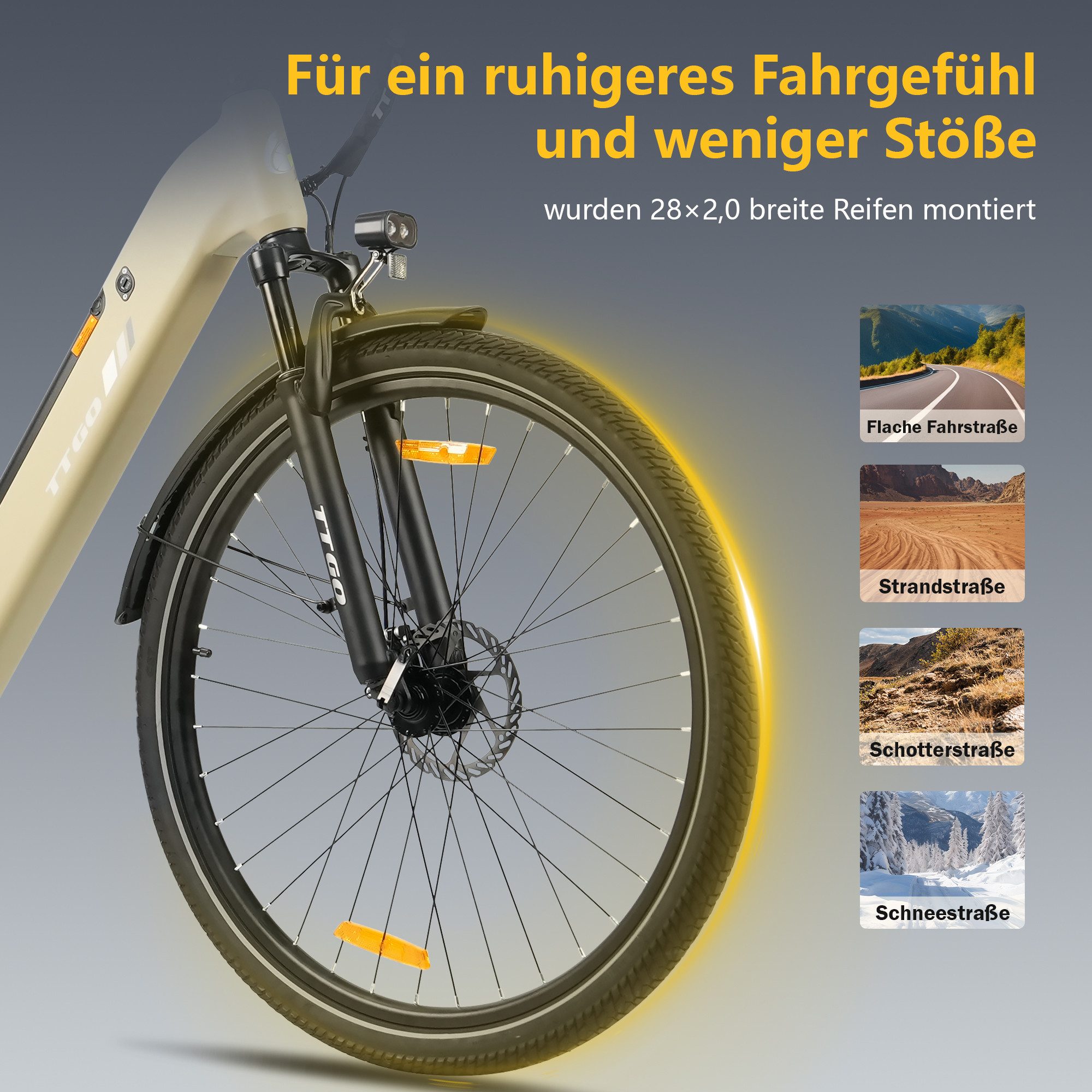 TTGO E-Bike Cityrad 28 Zoll, 52Nm Heckmotor, 150km, Elektrofahrrad, für Damen und Herren, 7 Gang Shimano, Kettenschaltung, Hinterradmotor, 650 Wh, (max. Belastung 125 kg, LCD-Display, Alu-Pedale, Aluminiumrahmen), 5 Stufen, C3 2.0, E-Bike mit tiefem Einstieg, nur 25kg, bis zu 130kg