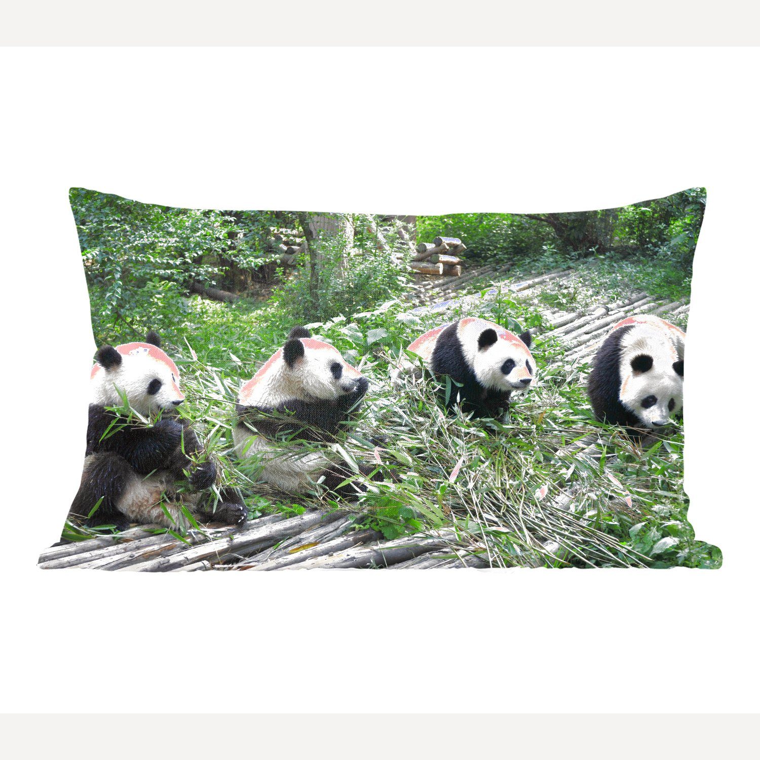 MuchoWow Dekokissen Panda - mit - Bambus, Füllung, Schlafzimmer Dekokissen Wohzimmer Dekoration, Zierkissen, Natur