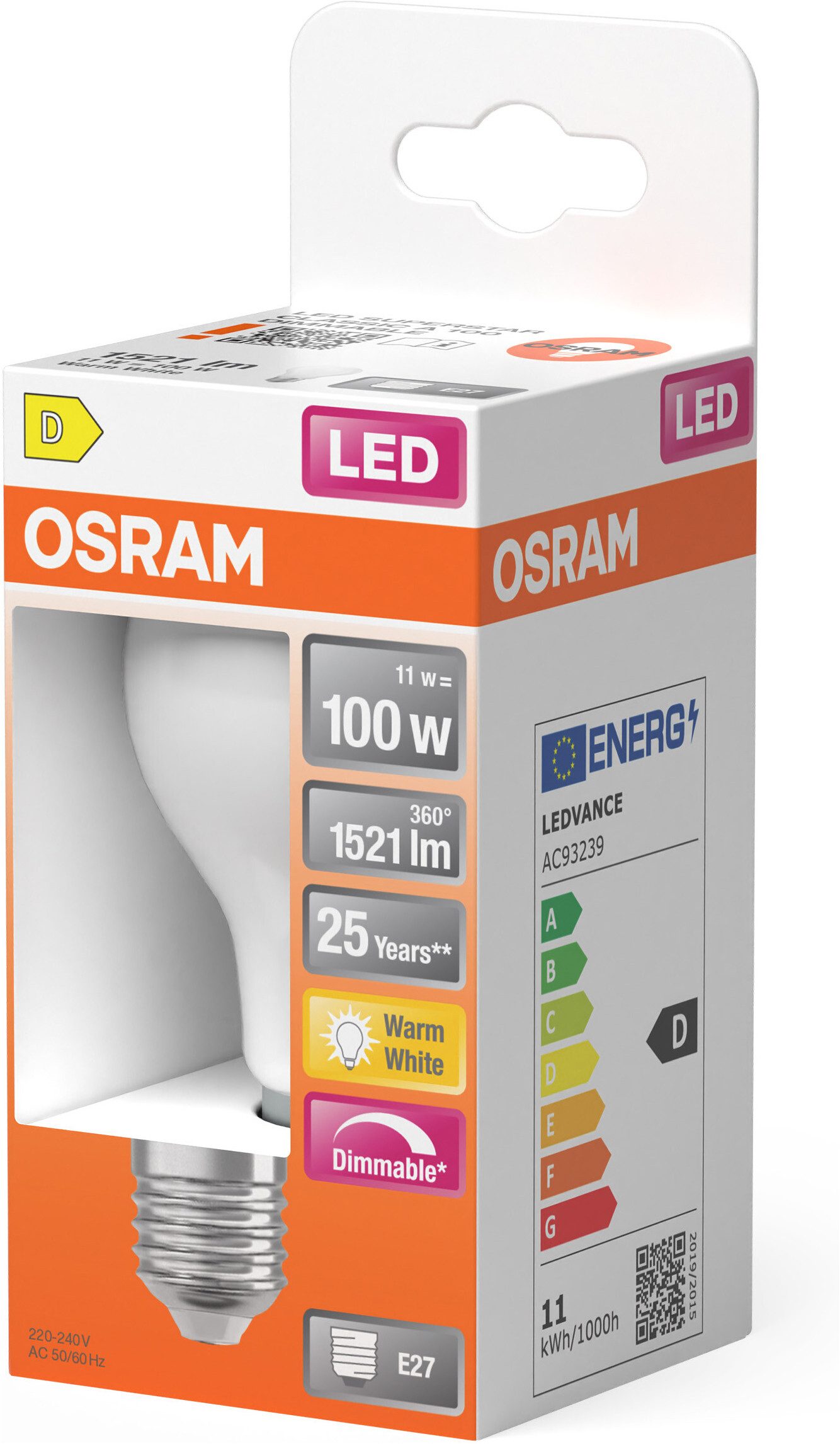 Osram LED-Leuchtmittel LED-Lampe Classic, E27, 1 St., Warmweiß