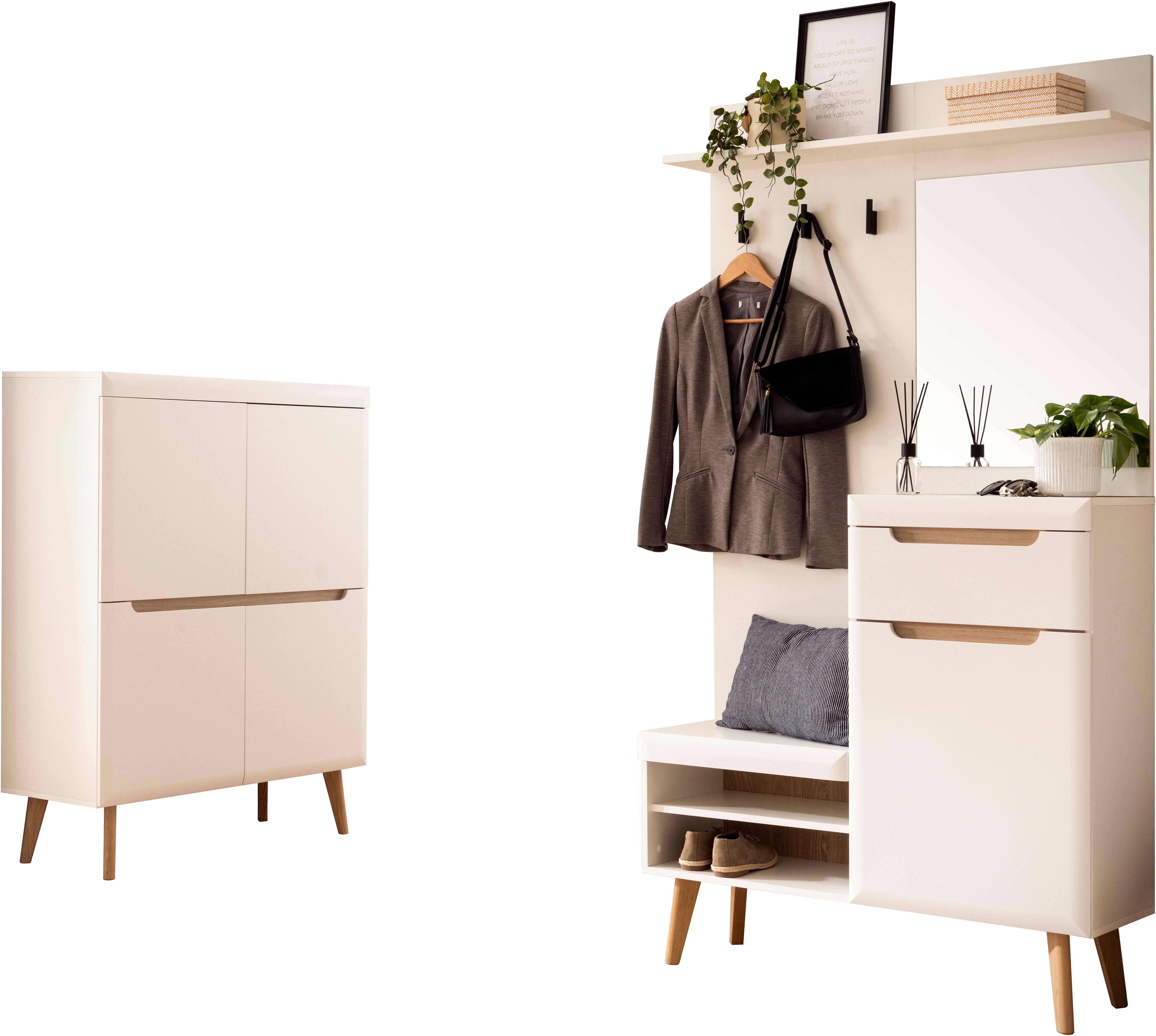 Home affaire Garderoben-Set Torge, Garderobe mit Stauraum, Garderobenschrank im Scandic Design, (Set, 2-St), enthält Highboard und Garderobe mit Spiegel, in zwei Farben
