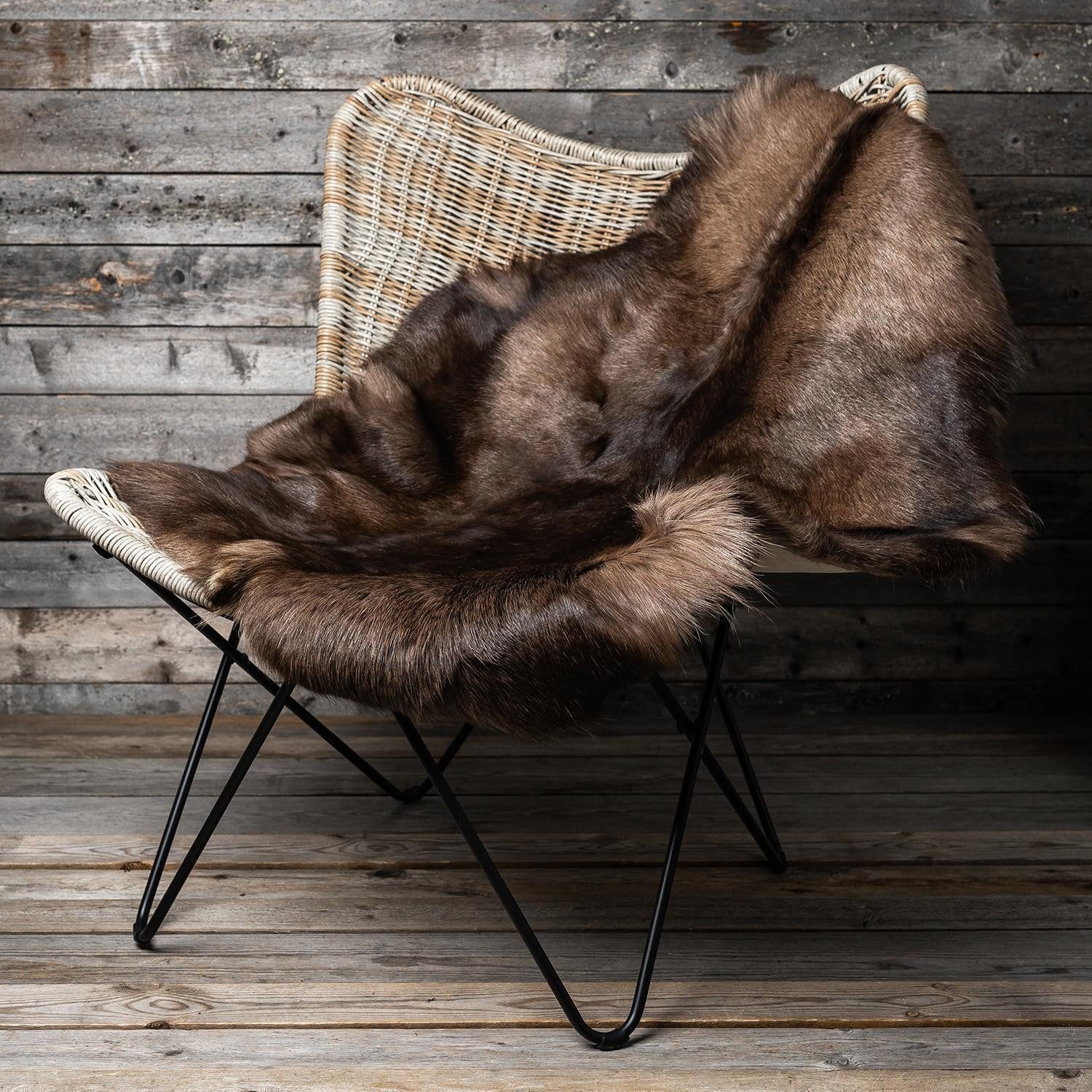 Livorio Fellteppich Rentierfell, dunkel, Größe L, Länge: 110-135 cm, origin günstig online kaufen